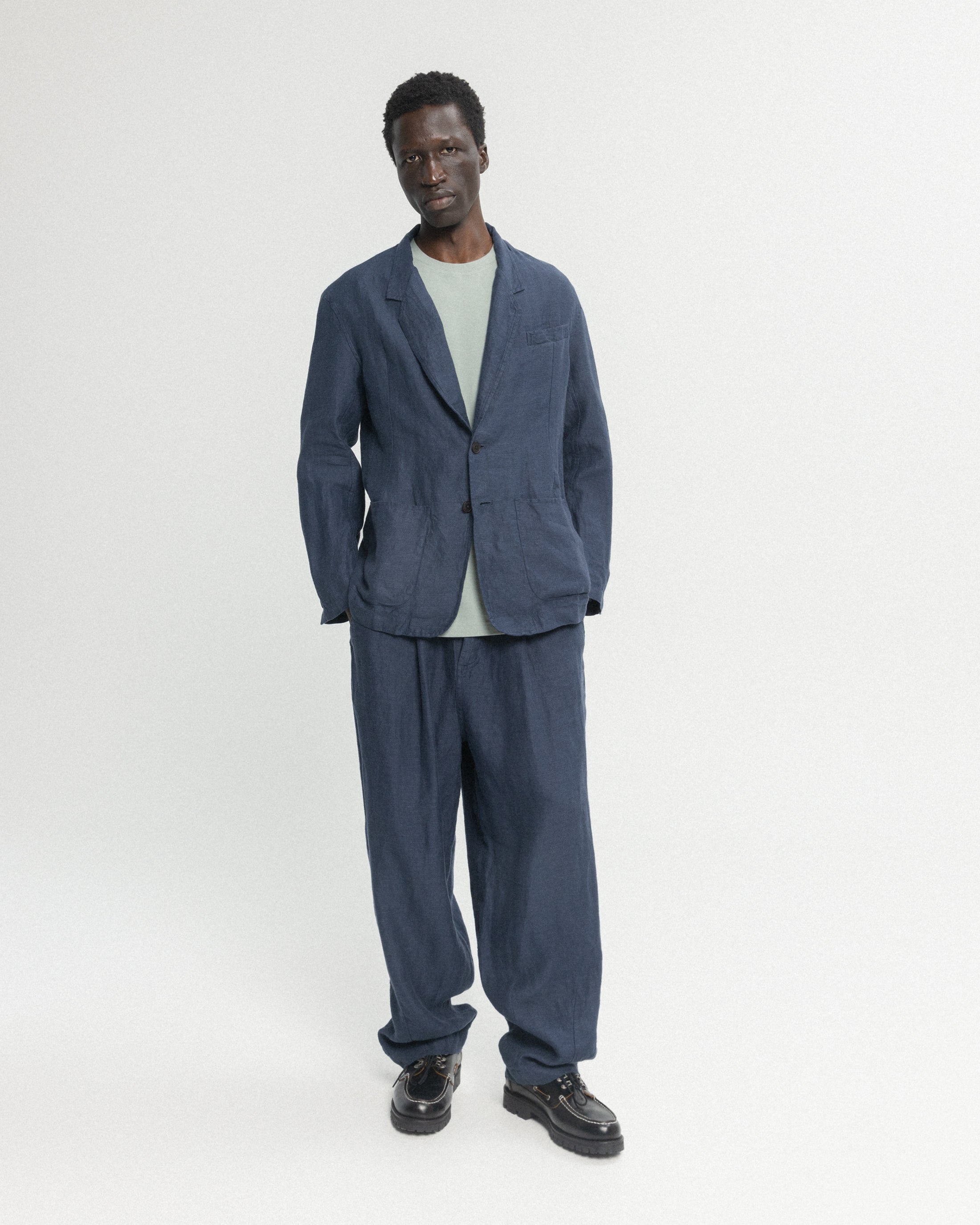 KELL PLEATED BIG PANT - NAVY LINEN TWILL