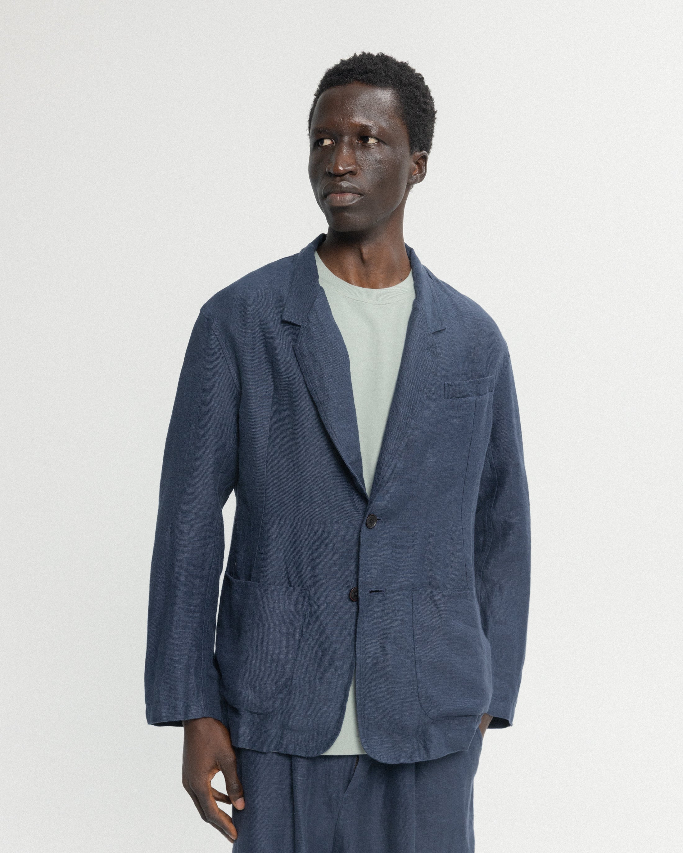 BRERA SINGLE BREASTED BLAZER - NAVY LINEN TWILL