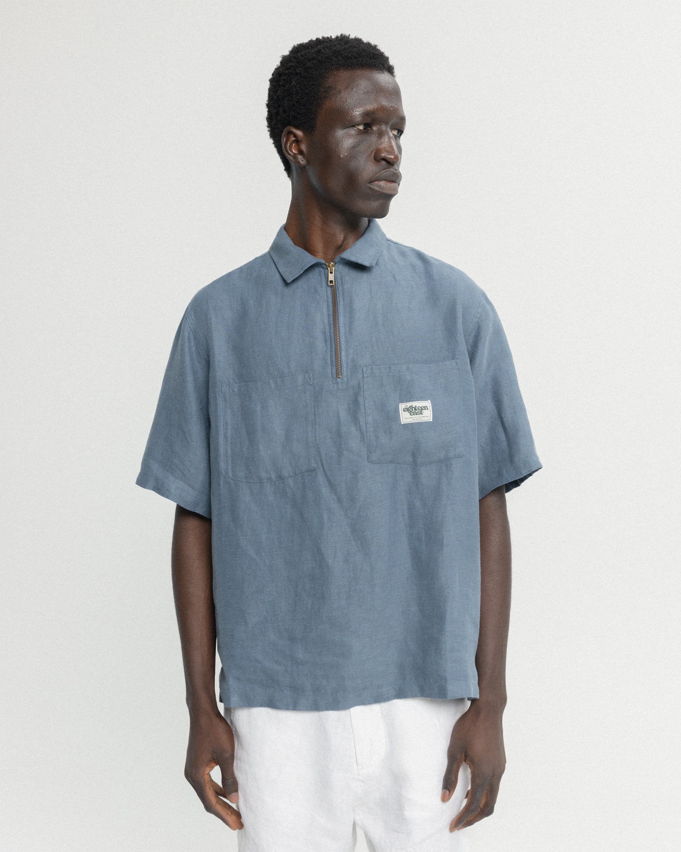 SS HOLLOW SHIRT - CHAMBRAY BLUE LINEN TWILL – 18 East