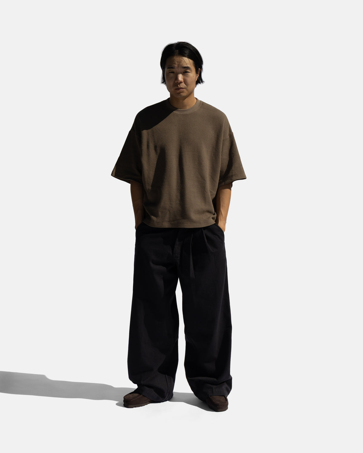 GRAHAME BIG TEE - WASHED BROWN EXPLODED PIQUE DOUBLE-FACE COTTON