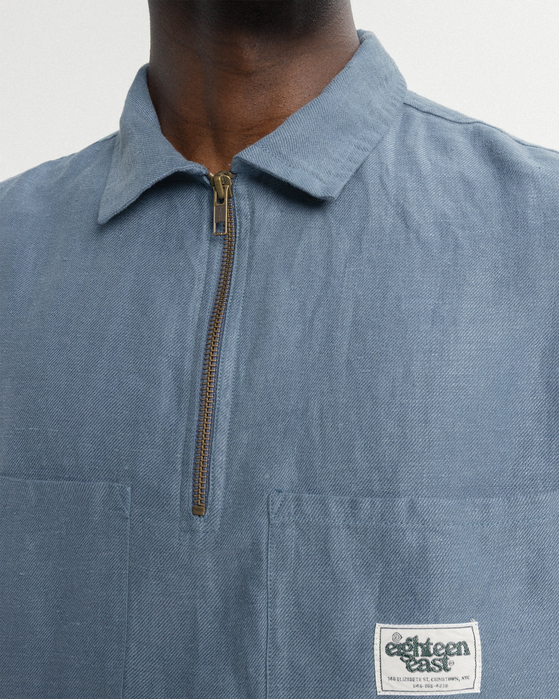 SS HOLLOW SHIRT - CHAMBRAY BLUE LINEN TWILL