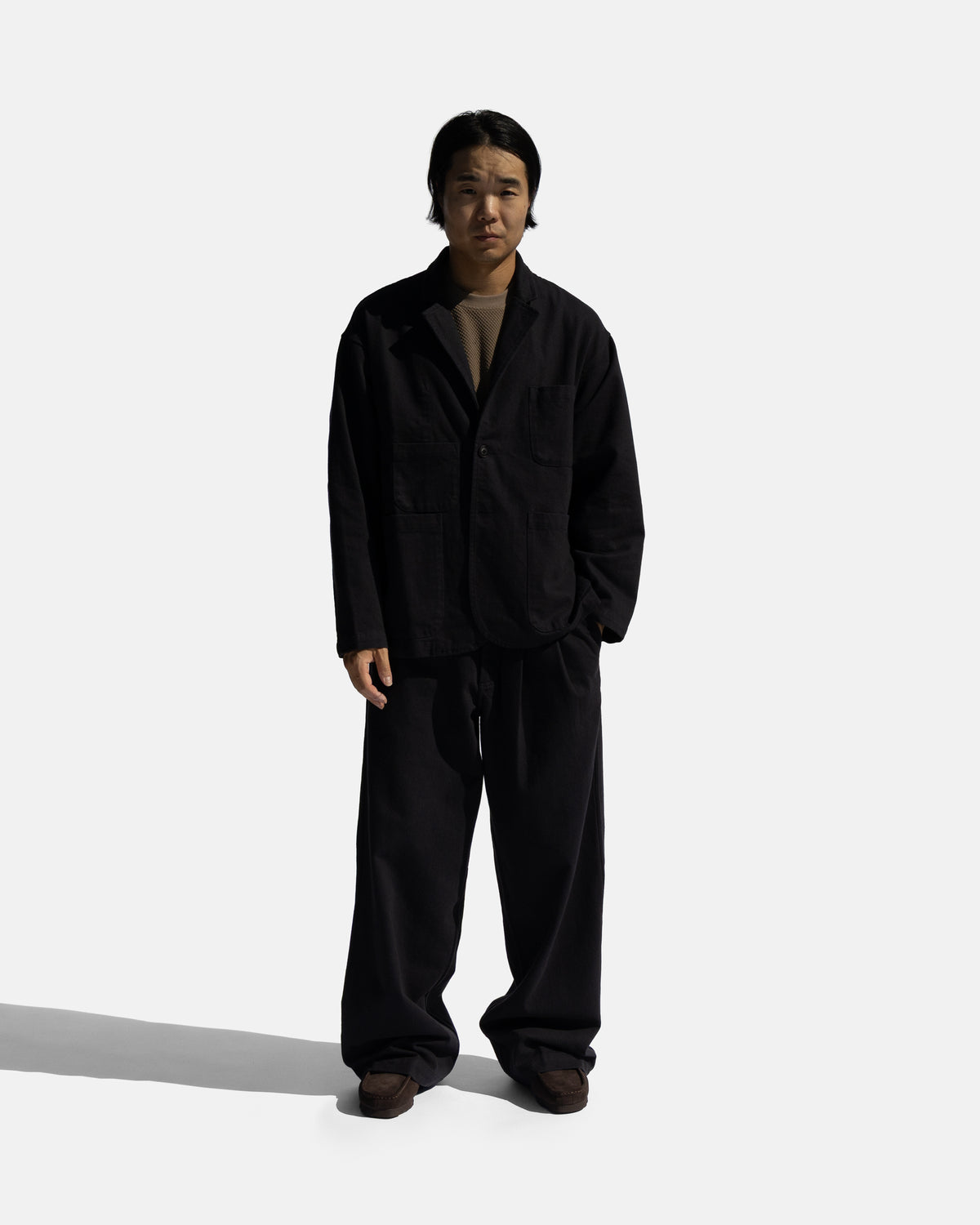 HAYS ASYMETRICAL PLEATED PANT - MIDNIGHT NAVY COTTON TWILL
