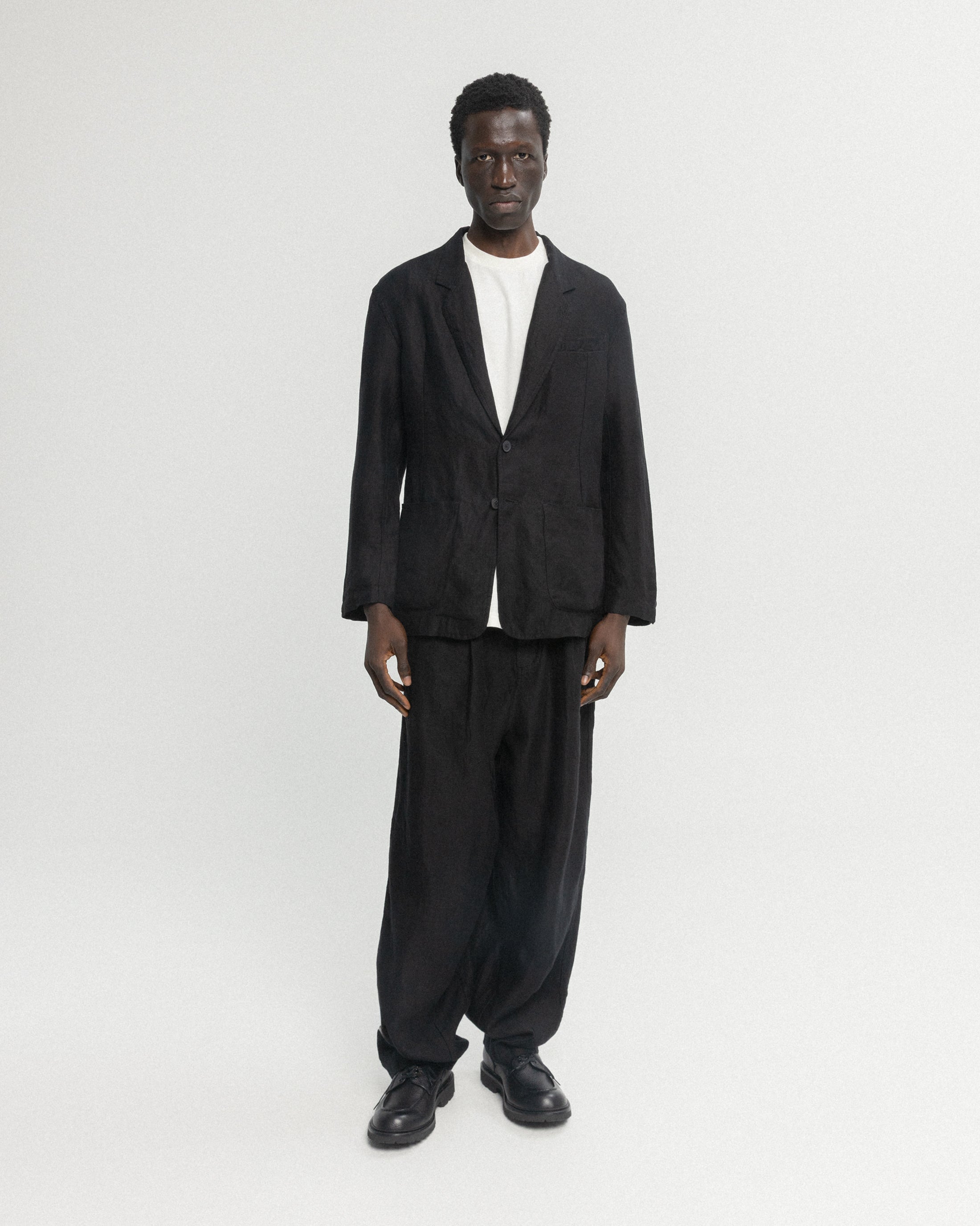 KELL PLEATED BIG PANT - BLACK LINEN TWILL
