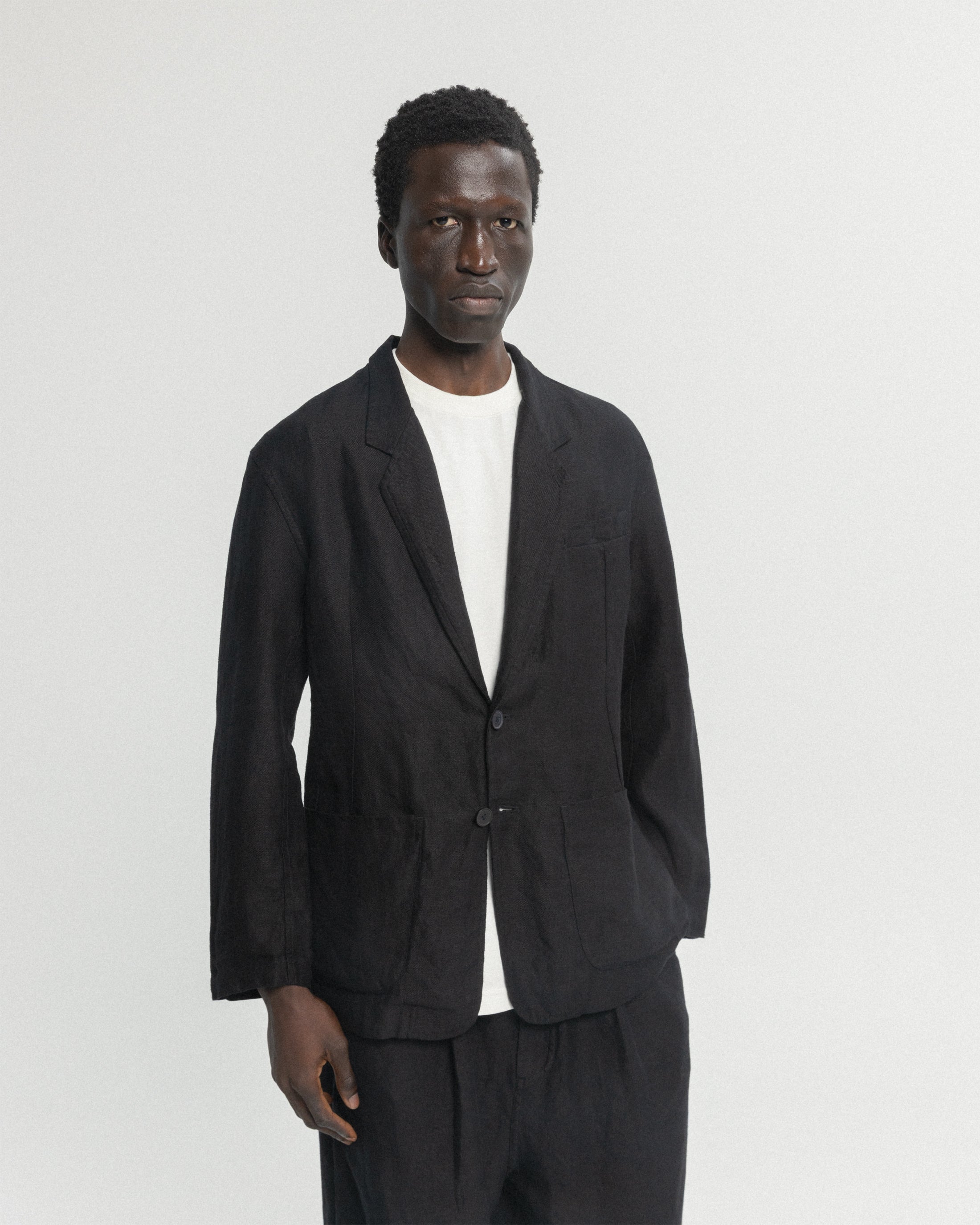 BRERA SINGLE BREASTED BLAZER - BLACK LINEN TWILL