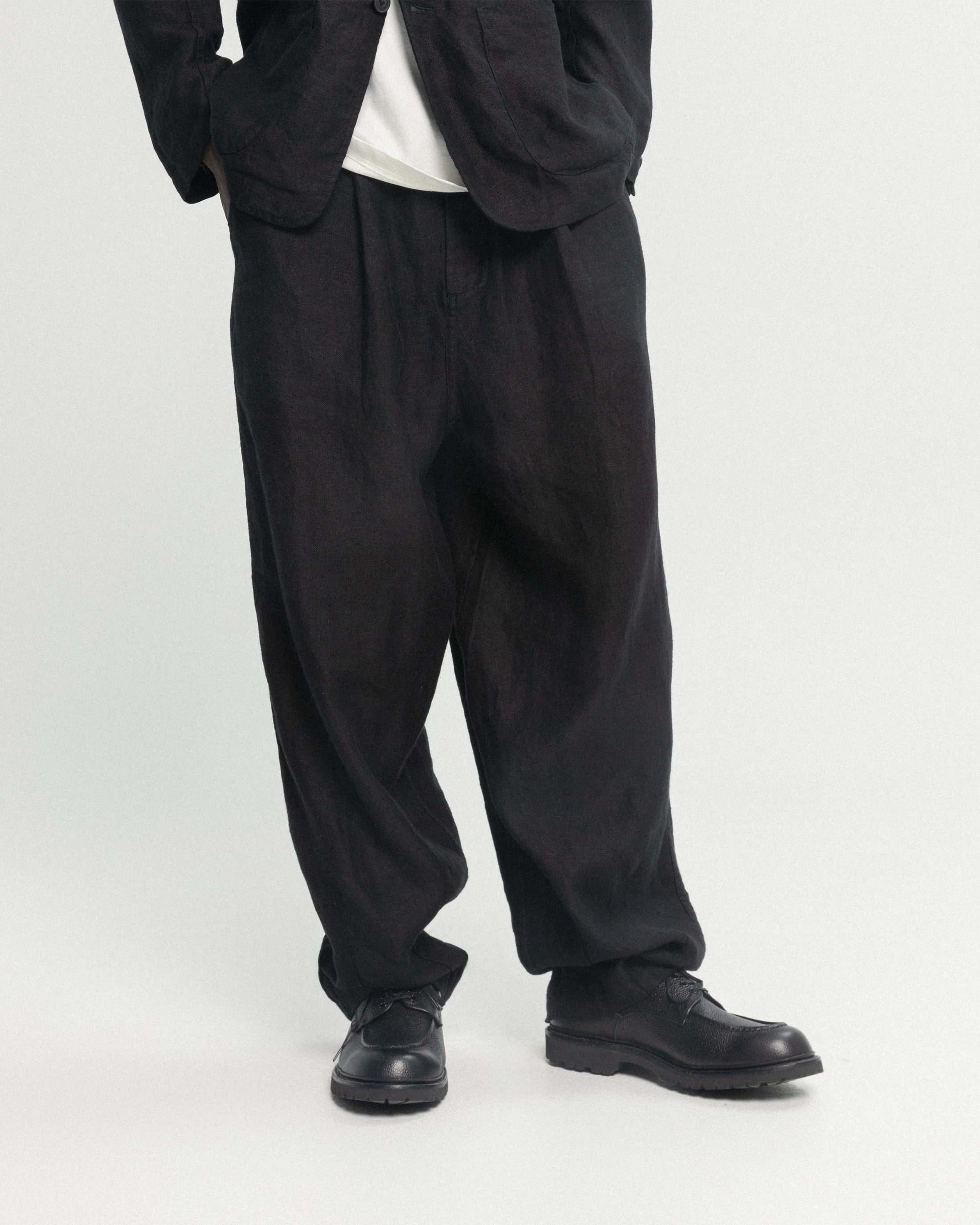 KELL PLEATED BIG PANT - BLACK LINEN TWILL