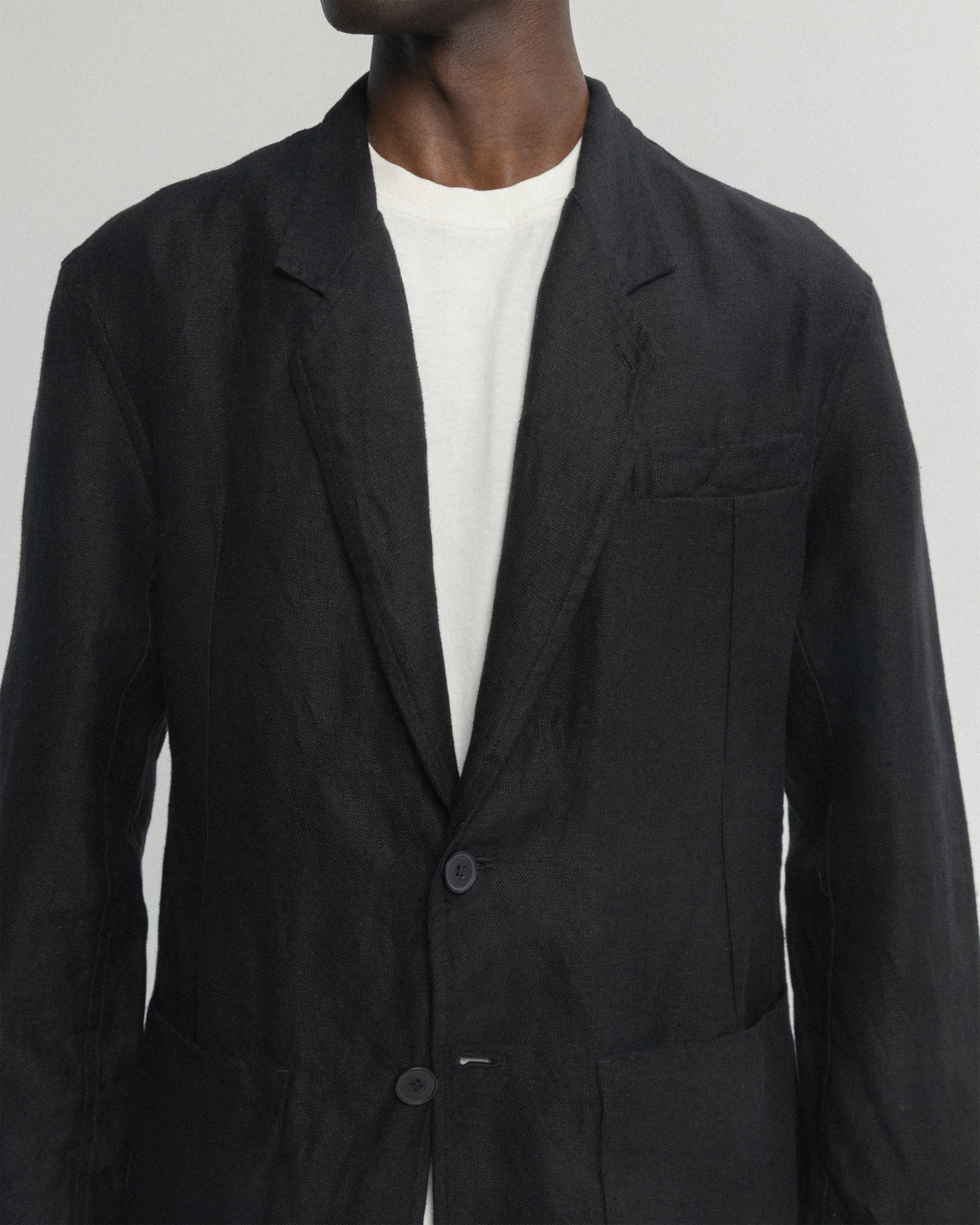BRERA SINGLE BREASTED BLAZER - BLACK LINEN TWILL