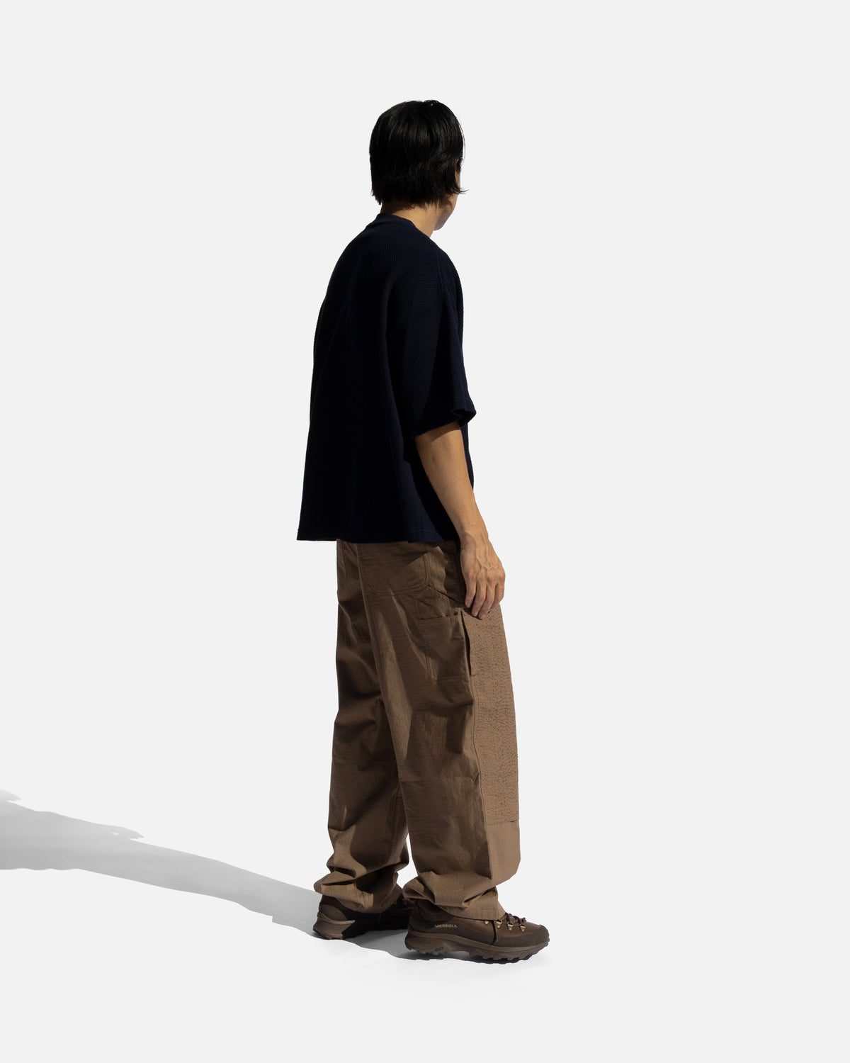 WIDE STUDIO DOUBLE KNEE WORK PANT - FOSSIL BROWN HAND-EMBROIDERED COTTON RIPSTOP