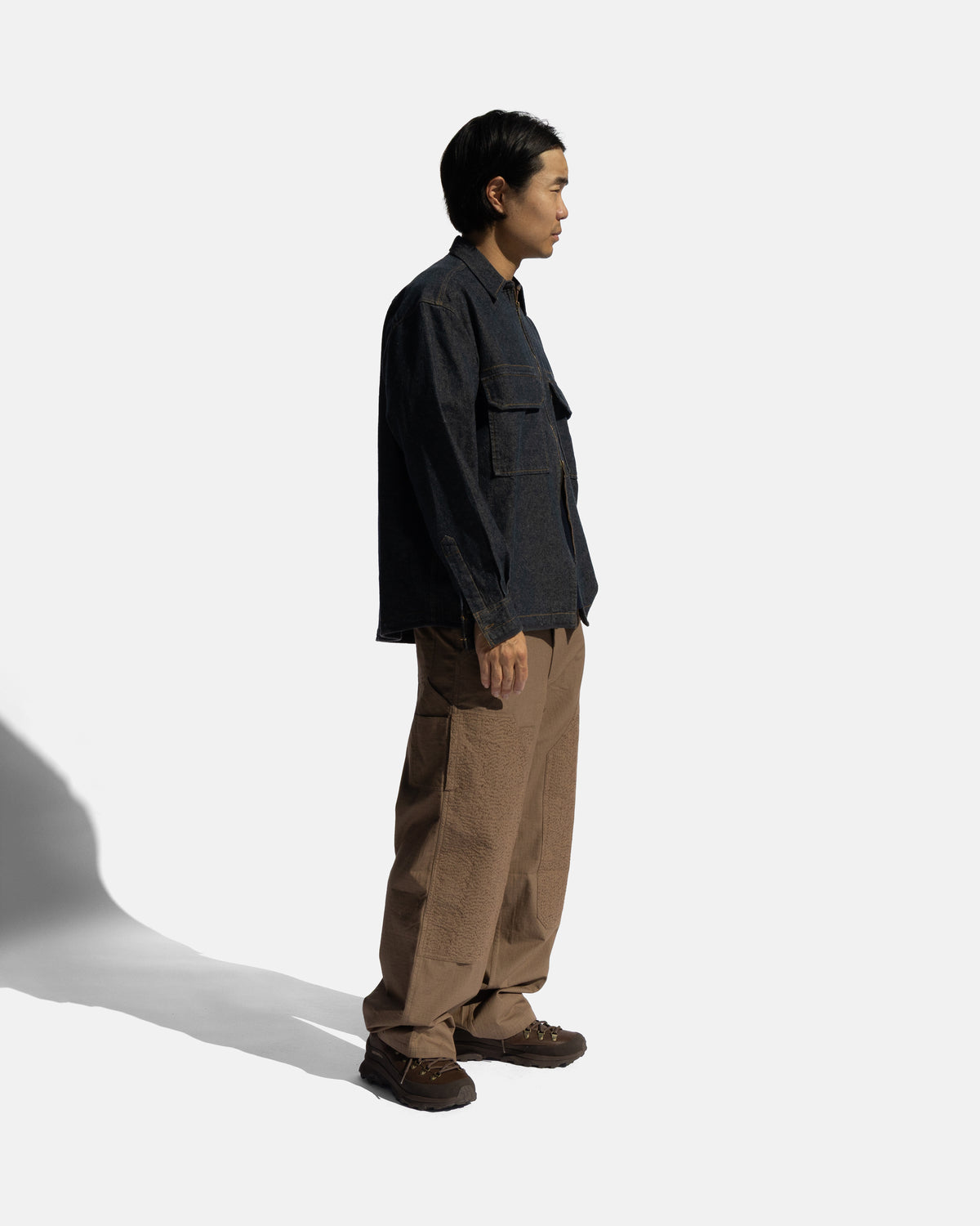 ZIP SHELTER SERVICE SHACKET - INDIGO / KHAKI 11 oz. LEFT HAND TWILL COTTON DENIM