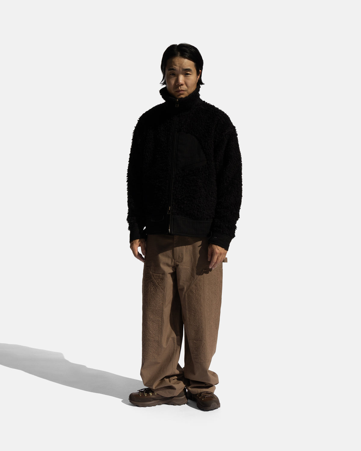 ADAM GRIZZLY FLEECE - BLACK DEEP PILE ORGANIC COTTON FLEECE / EXPLODED RIPSTOP COTTON
