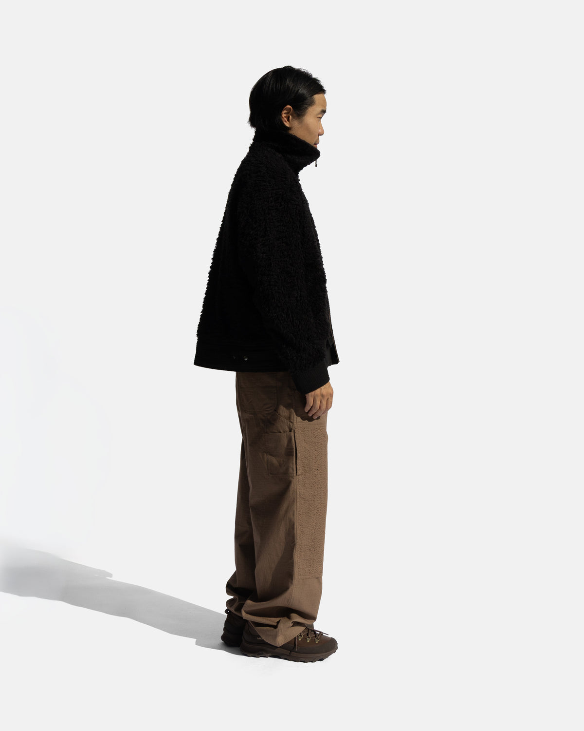 ADAM GRIZZLY FLEECE - BLACK DEEP PILE ORGANIC COTTON FLEECE / EXPLODED RIPSTOP COTTON