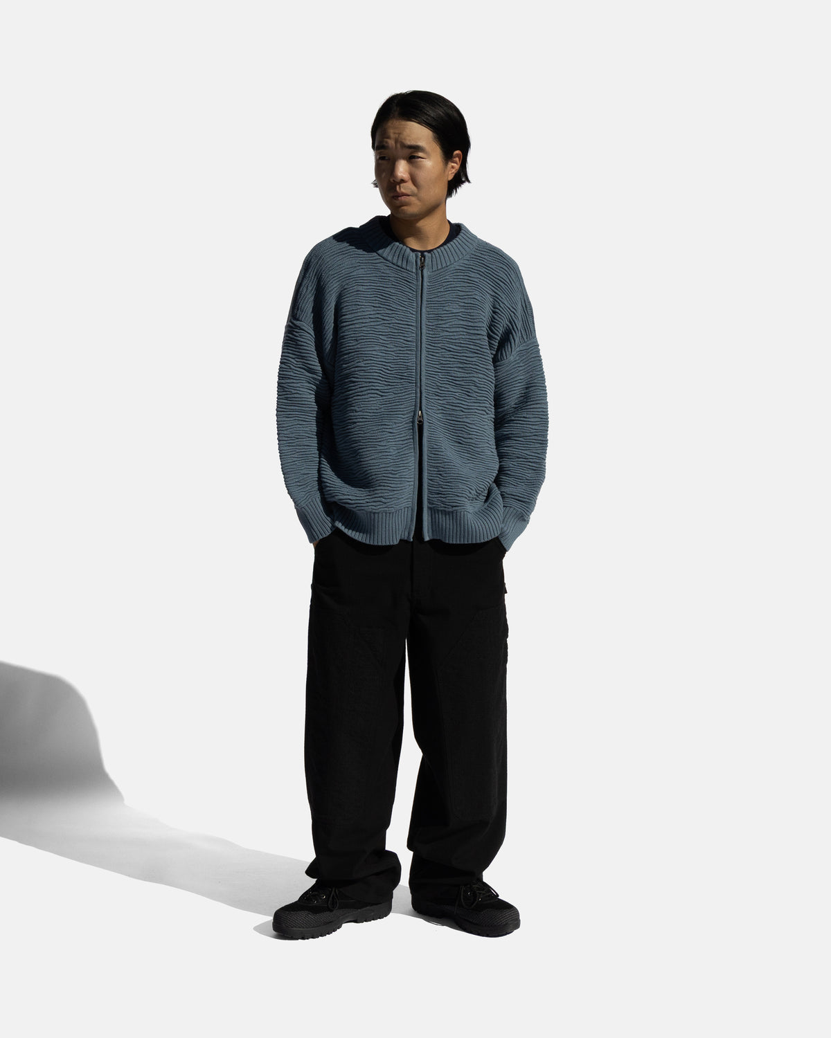 FRICTION RIDGE ZIP CREWNECK CARDIGAN - BLUE MIRAGE PERUVIAN TANGUIS COTTON