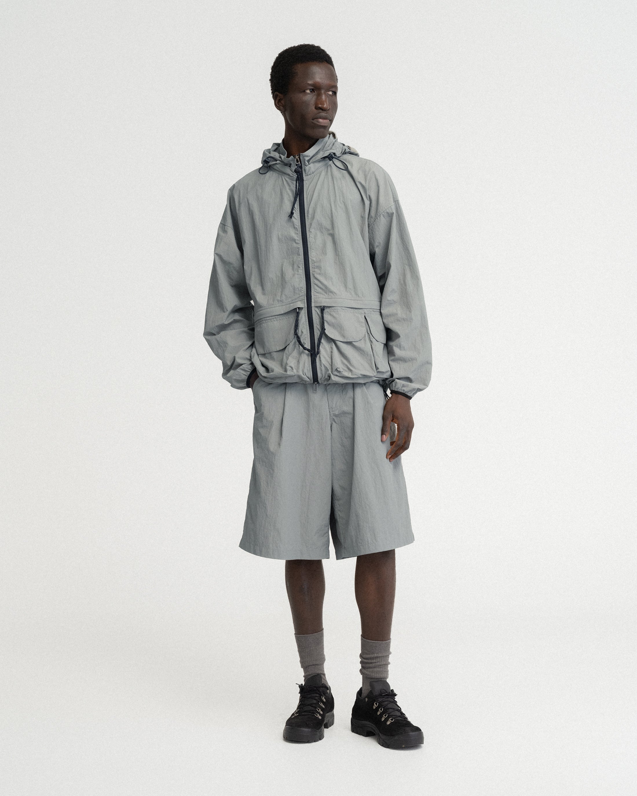 BANKS 2.0 UTILITY JACKET WITH REMOVABLE HOOD - LUNAR ROCK FEATHERWEIGHT MICRO RIPSTOP NYLON