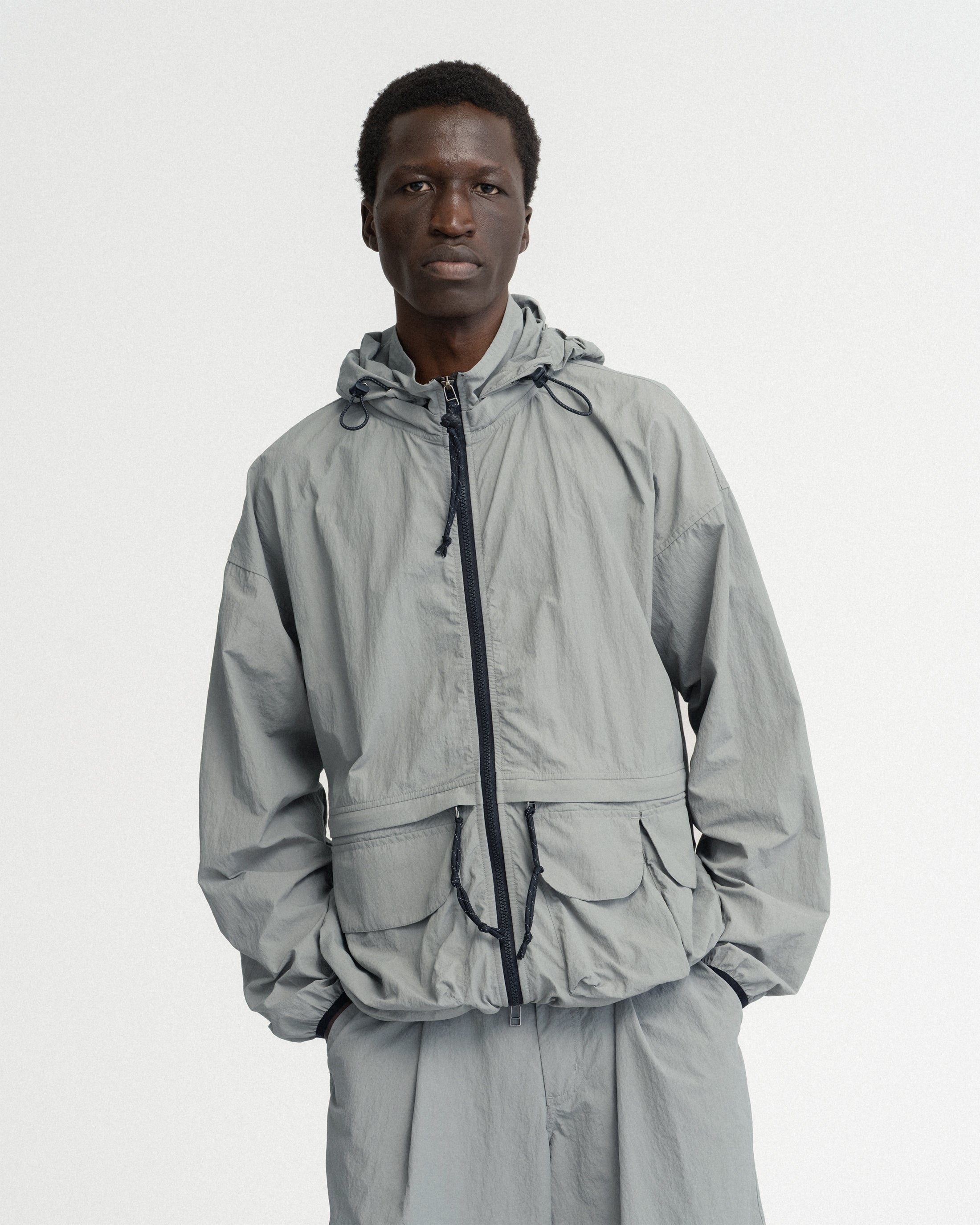 BANKS 2.0 UTILITY JACKET WITH REMOVABLE HOOD - LUNAR ROCK FEATHERWEIGHT MICRO RIPSTOP NYLON
