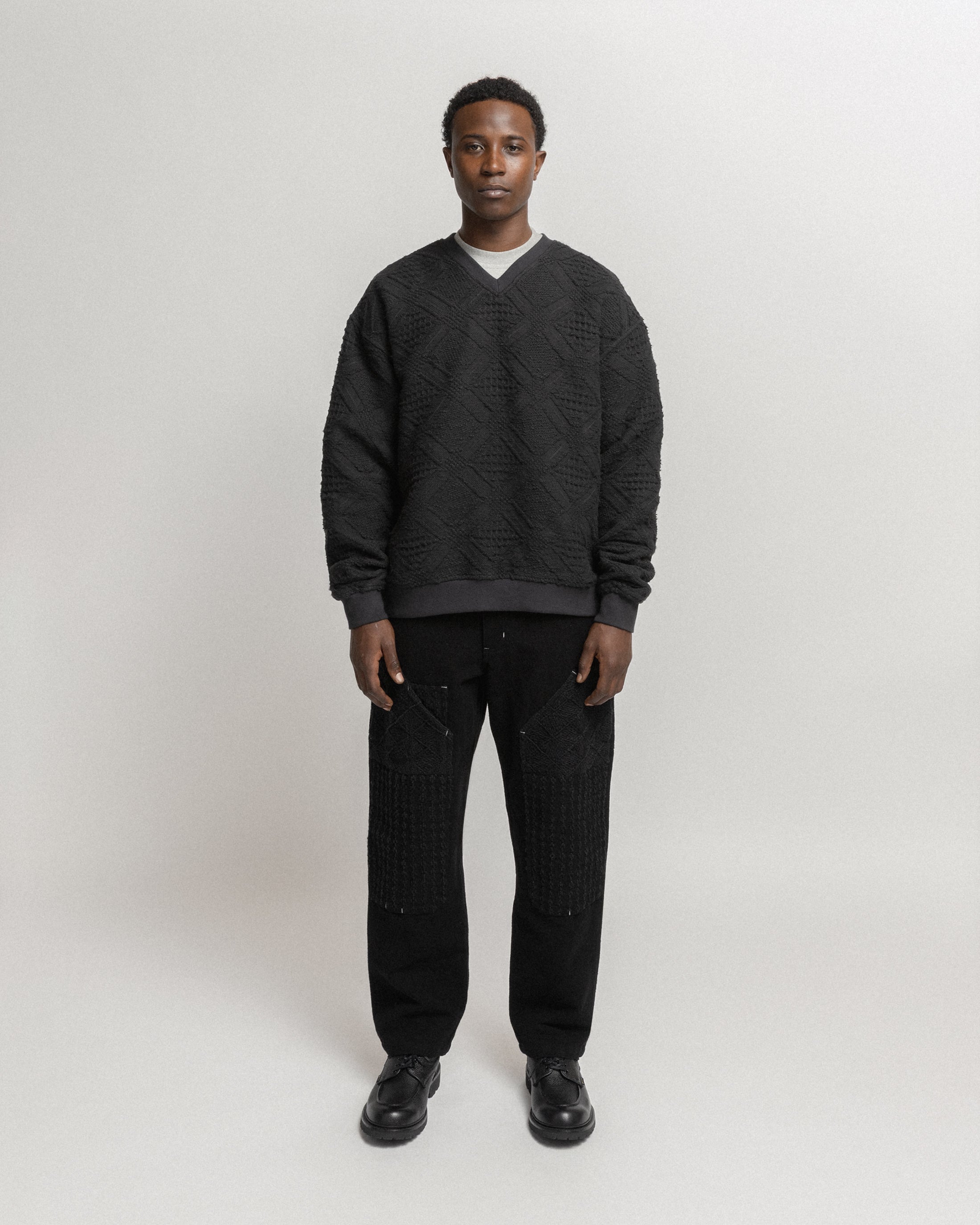 V-NECK “SWEATER” PULLOVER - CHARCOAL HANDLOOM COTTON BLANKETING