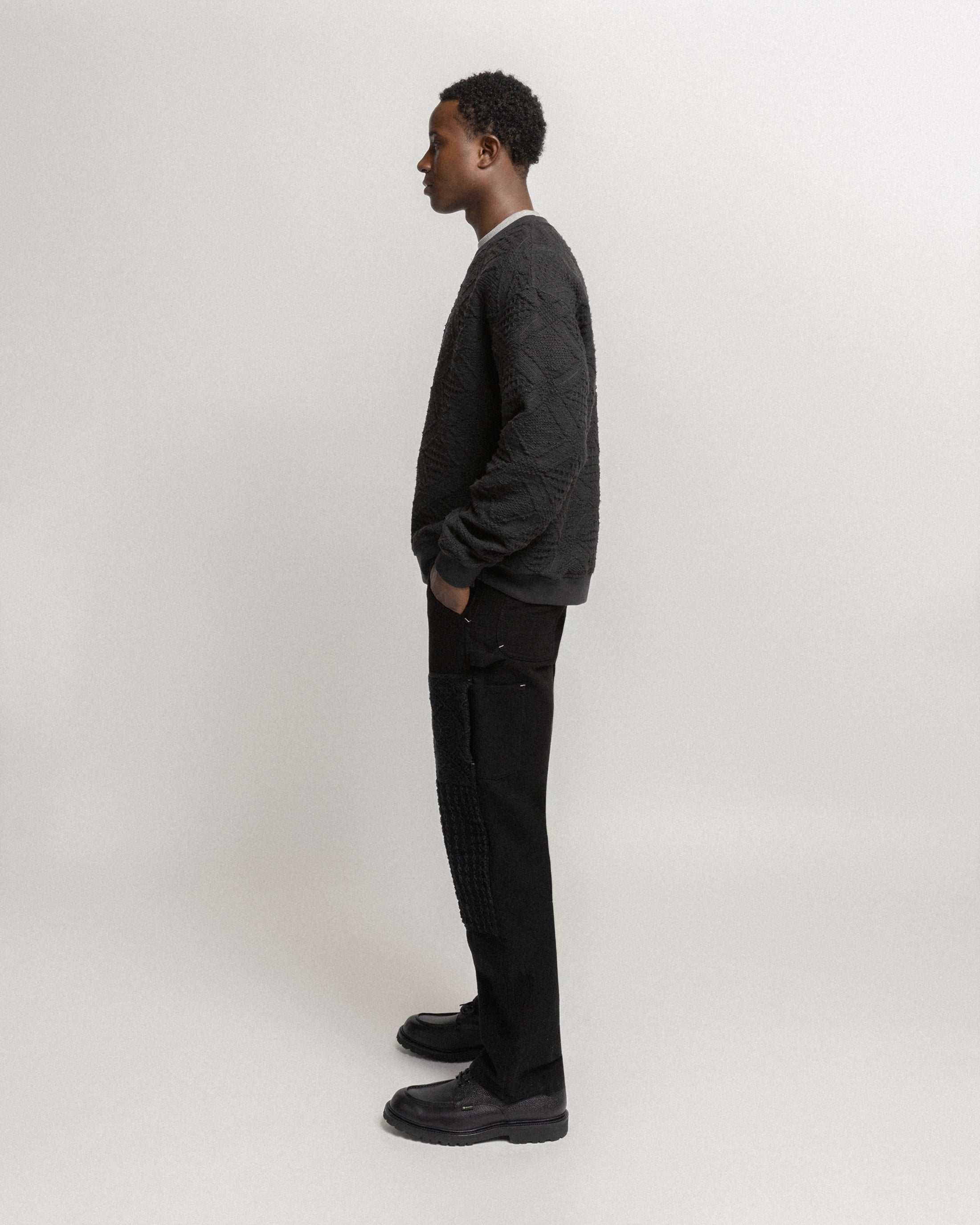 V-NECK “SWEATER” PULLOVER - CHARCOAL HANDLOOM COTTON BLANKETING