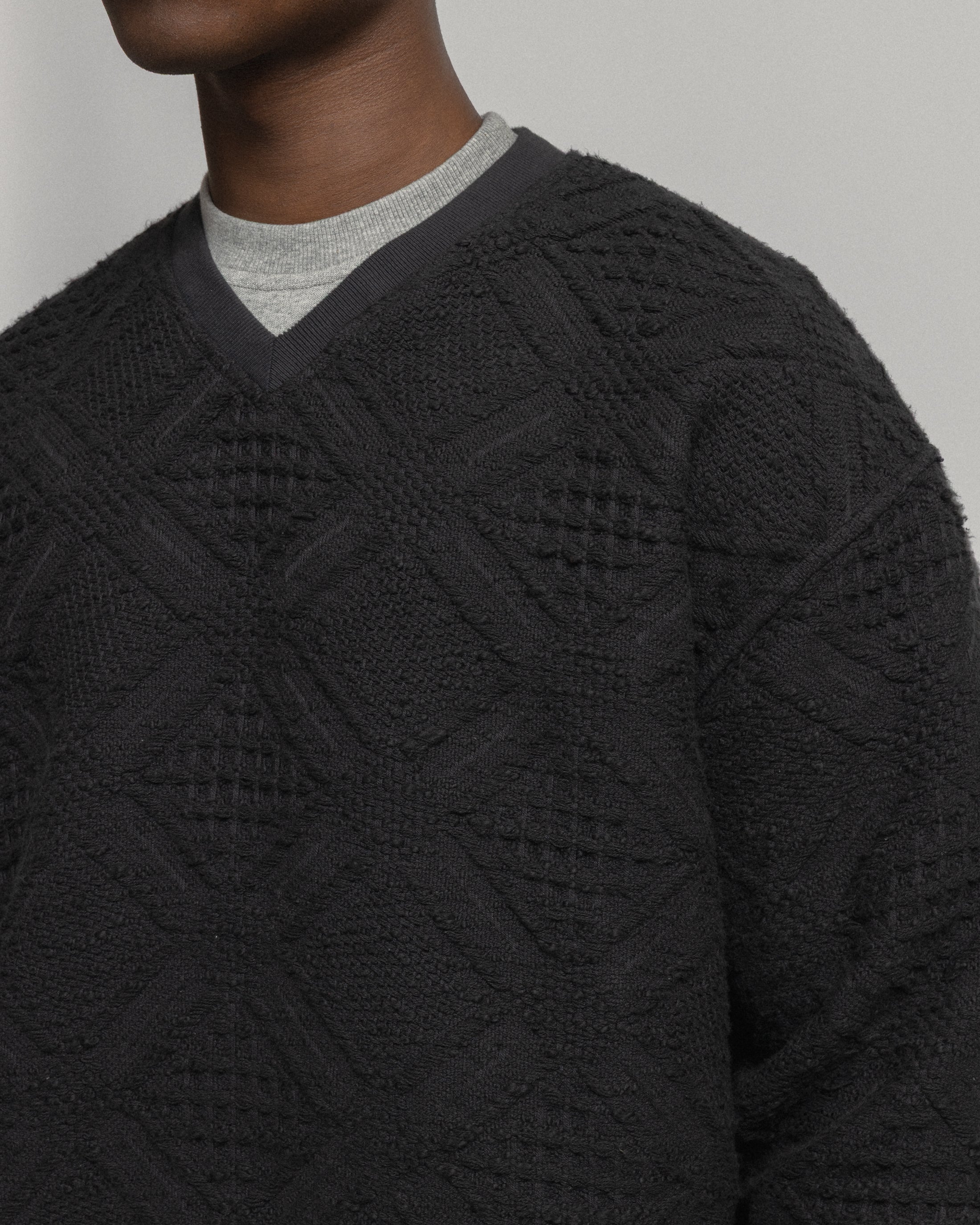 V-NECK “SWEATER” PULLOVER - CHARCOAL HANDLOOM COTTON BLANKETING