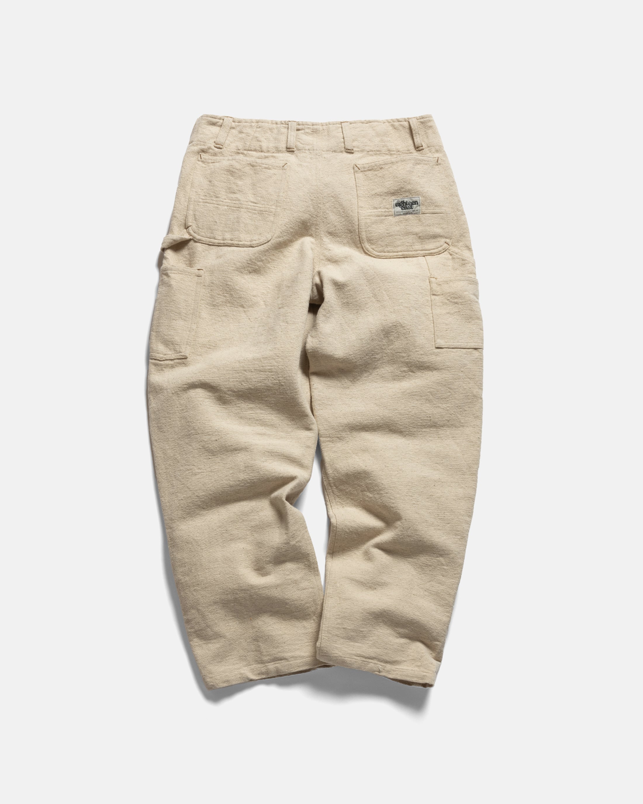 ELI HAND-EMBROIDERED DOUBLE KNEE WORK PANT - UNDYED ECRU HANDSPUN COTTON CANVAS