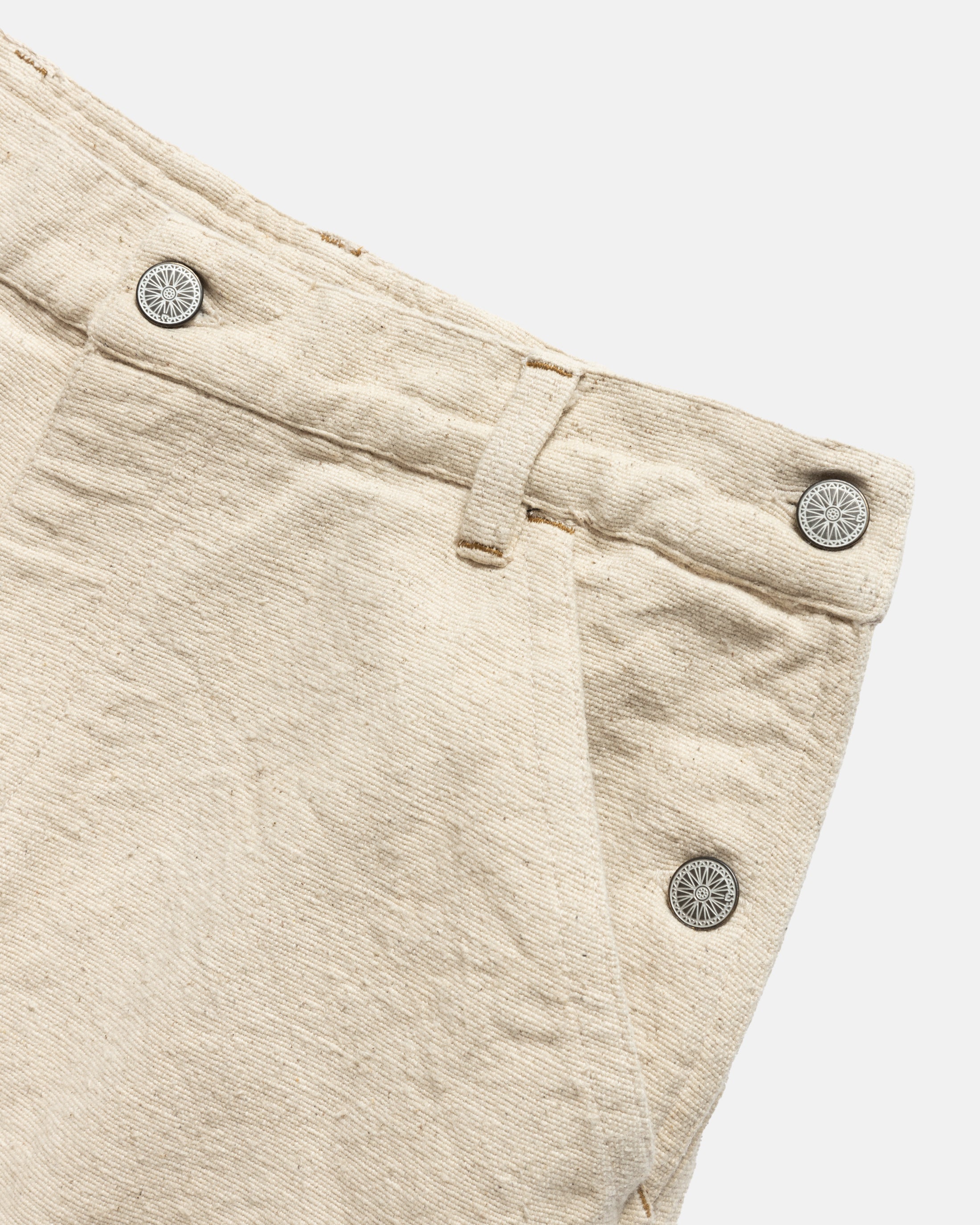 ELI HAND-EMBROIDERED DOUBLE KNEE WORK PANT - UNDYED ECRU HANDSPUN COTTON CANVAS