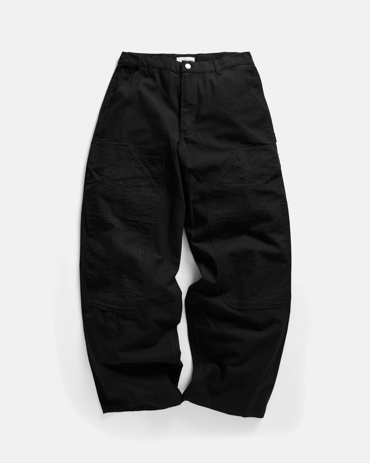 WIDE STUDIO DOUBLE KNEE WORK PANT - WASHED BLACK HAND-EMBROIDERED COTTON RIPSTOP