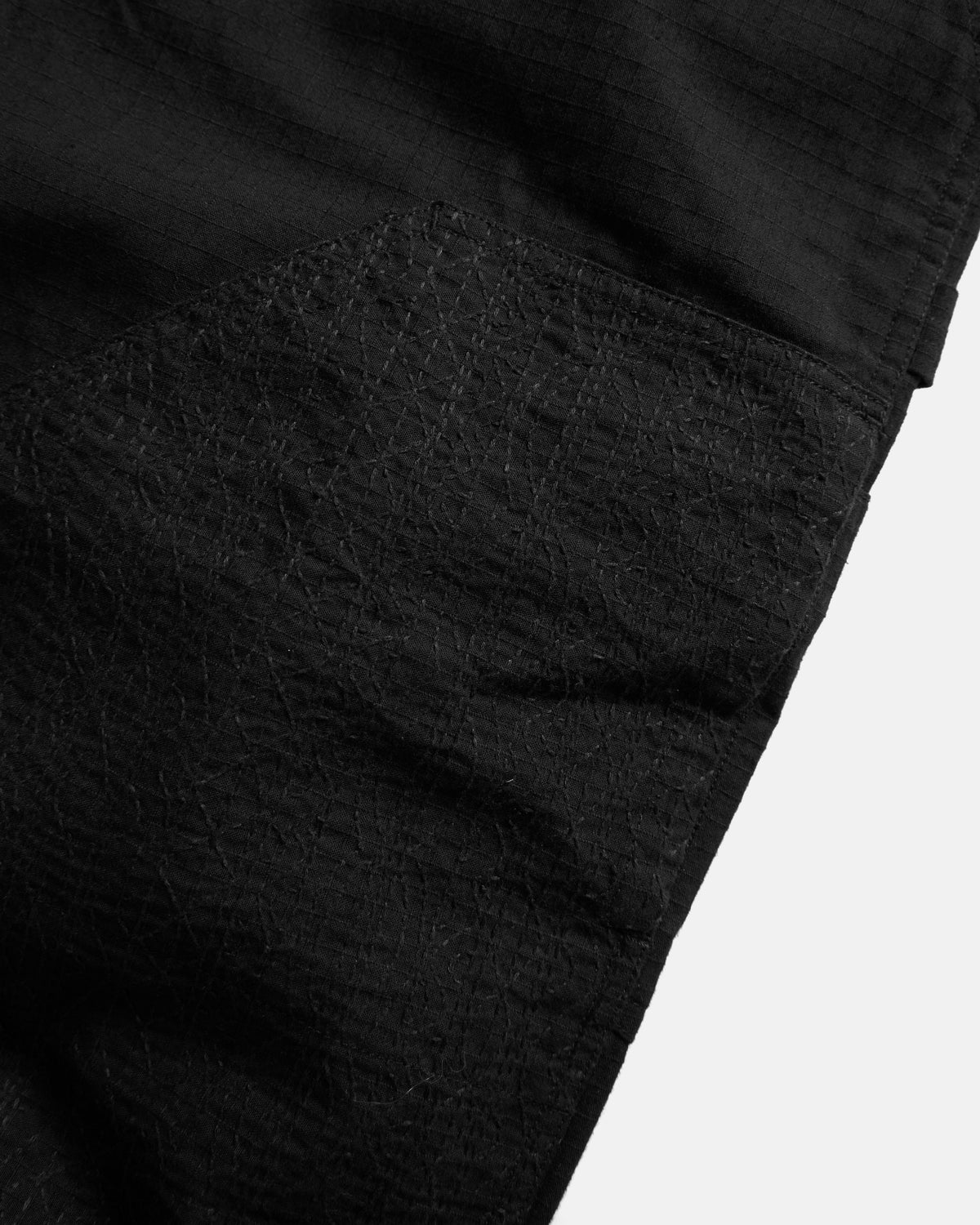 WIDE STUDIO DOUBLE KNEE WORK PANT - WASHED BLACK HAND-EMBROIDERED COTTON RIPSTOP