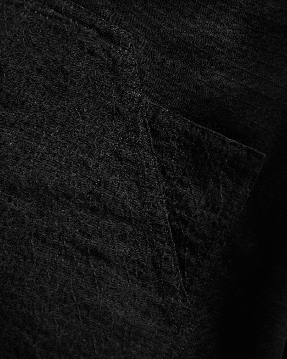 WIDE STUDIO DOUBLE KNEE WORK PANT - WASHED BLACK HAND-EMBROIDERED COTTON RIPSTOP