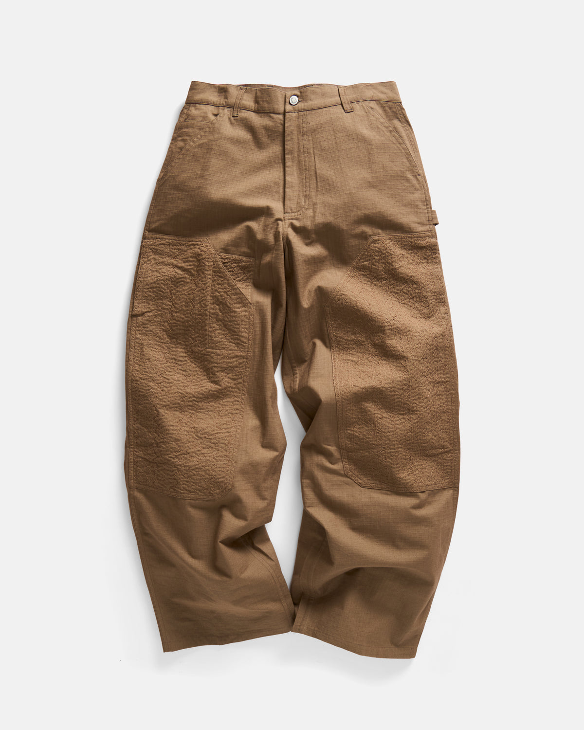 WIDE STUDIO DOUBLE KNEE WORK PANT - FOSSIL BROWN HAND-EMBROIDERED COTTON RIPSTOP