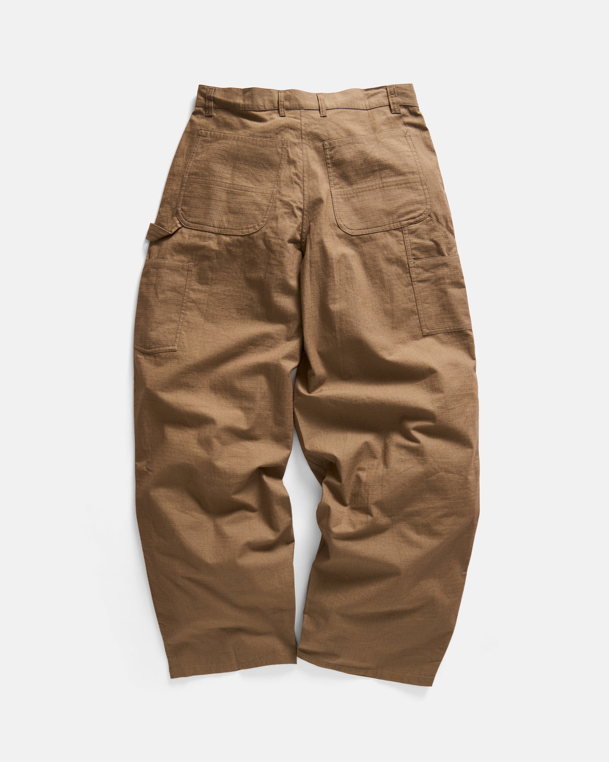 WIDE STUDIO DOUBLE KNEE WORK PANT - FOSSIL BROWN HAND-EMBROIDERED COTTON RIPSTOP