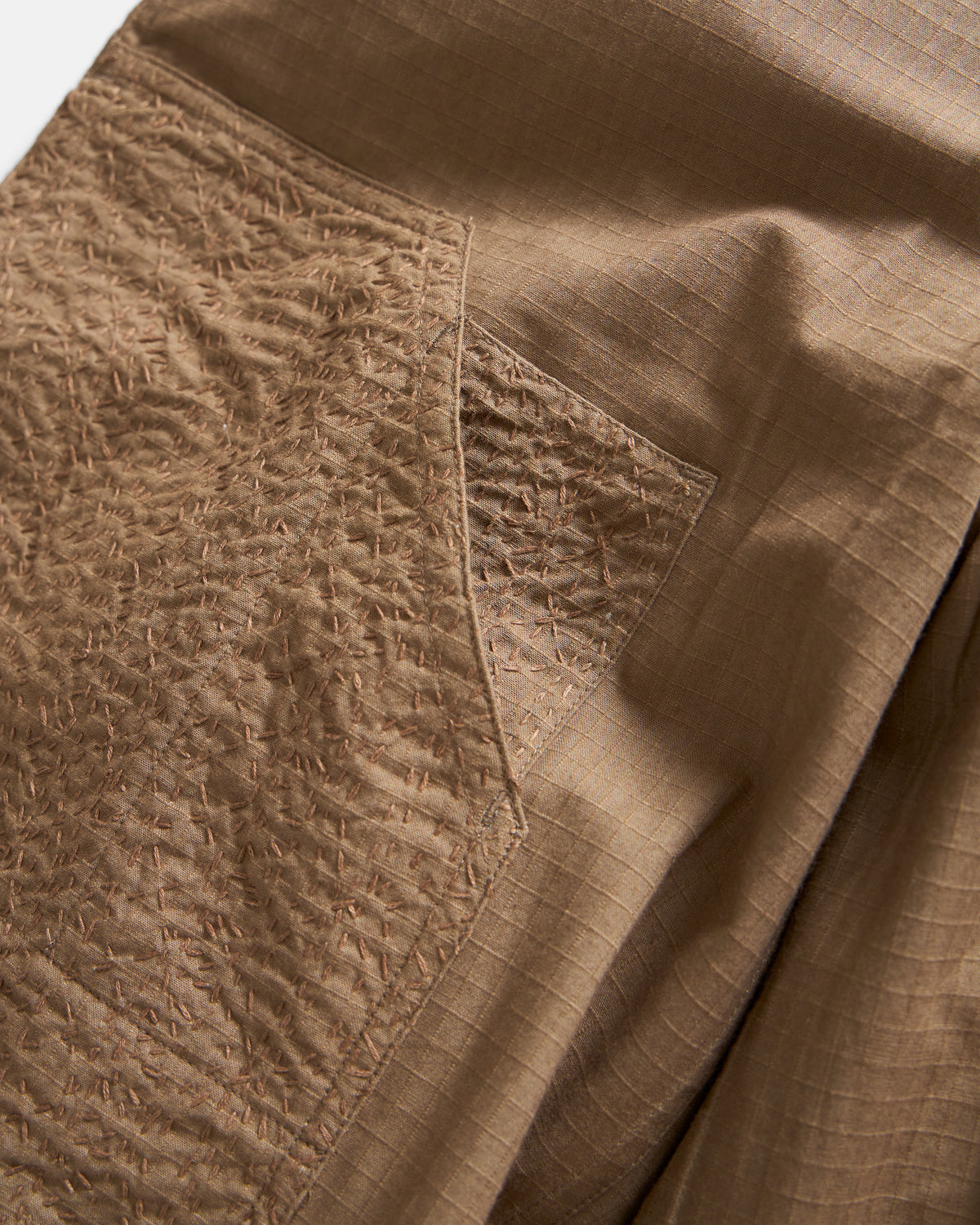 WIDE STUDIO DOUBLE KNEE WORK PANT - FOSSIL BROWN HAND-EMBROIDERED COTTON RIPSTOP