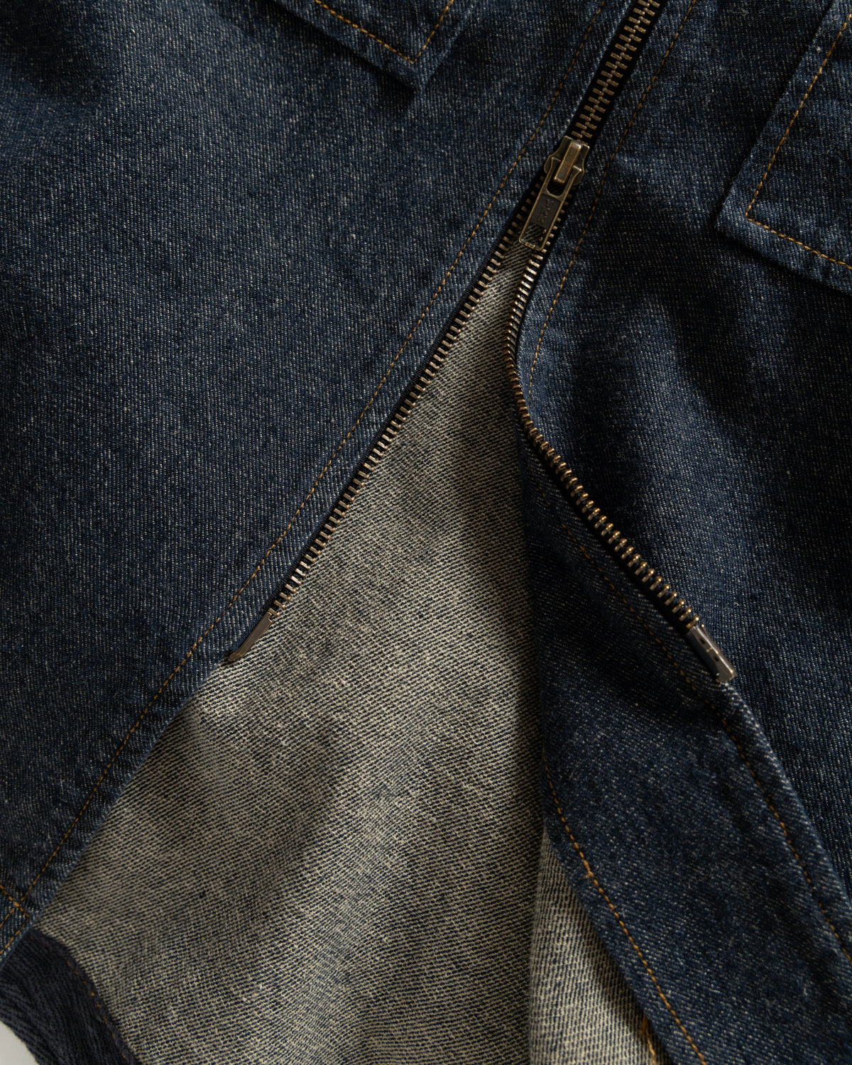 ZIP SHELTER SERVICE SHACKET - INDIGO / KHAKI 11 oz. LEFT HAND TWILL COTTON DENIM