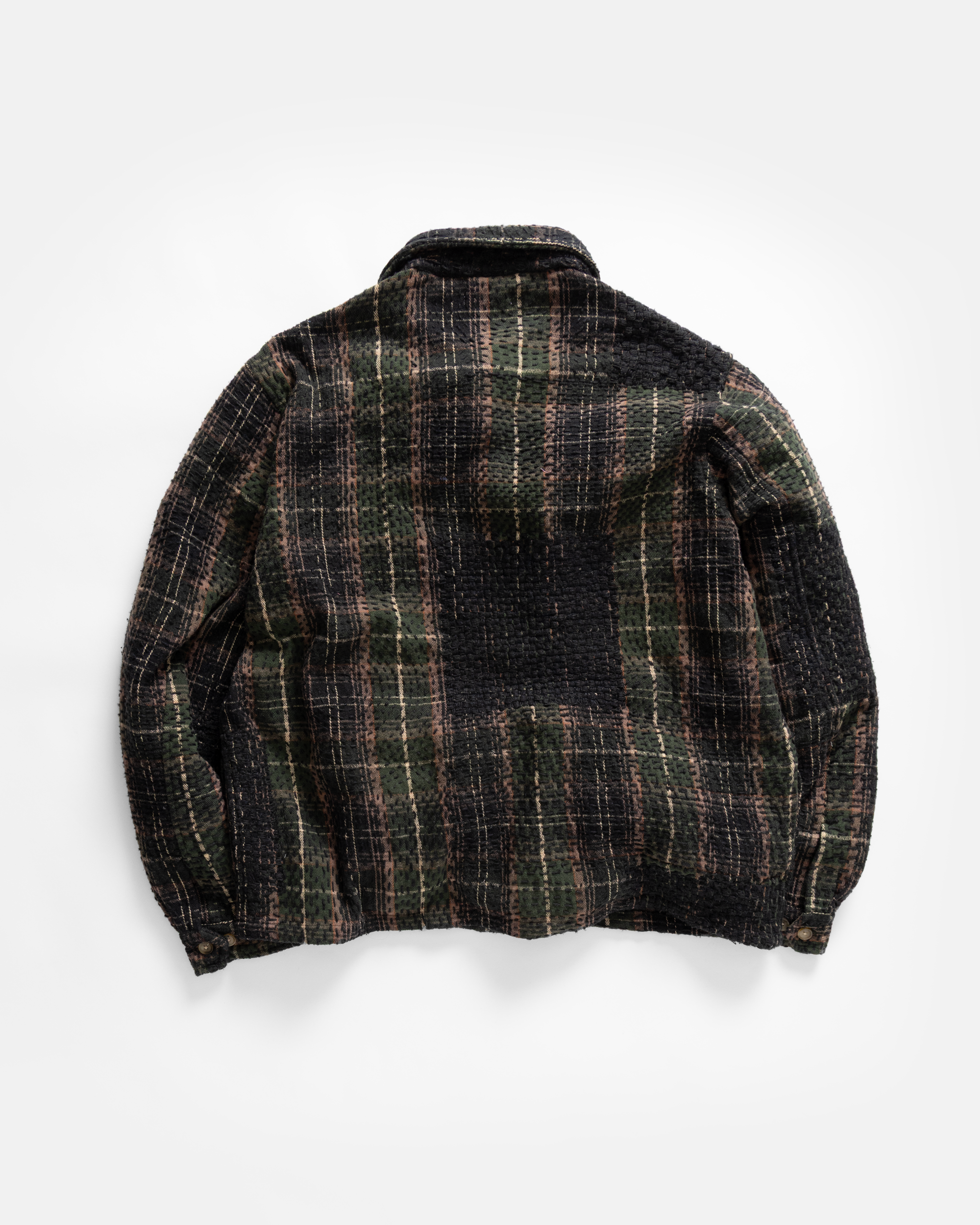 PILCHUCK HAND-EMBROIDERED OVERSHIRT - HUNTER / SHROOM / ECRU / CLAY COTTON FLANNEL WITH KANTHA STITCHING