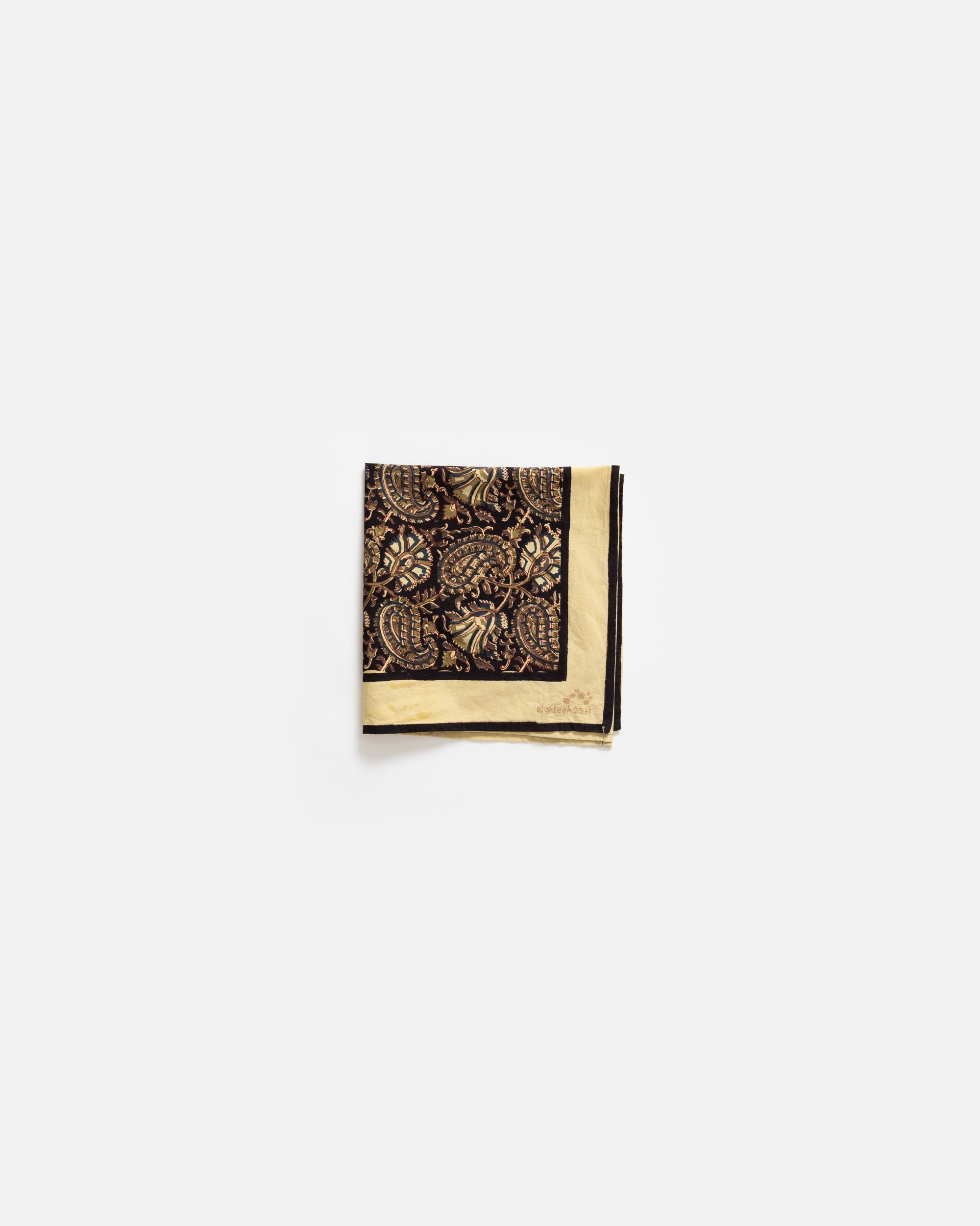 BAGRU HAND BLOCK-PRINTED BANDANA - ECRU / BROWN / INDIGO / MADDER COTTON BROADCLOTH