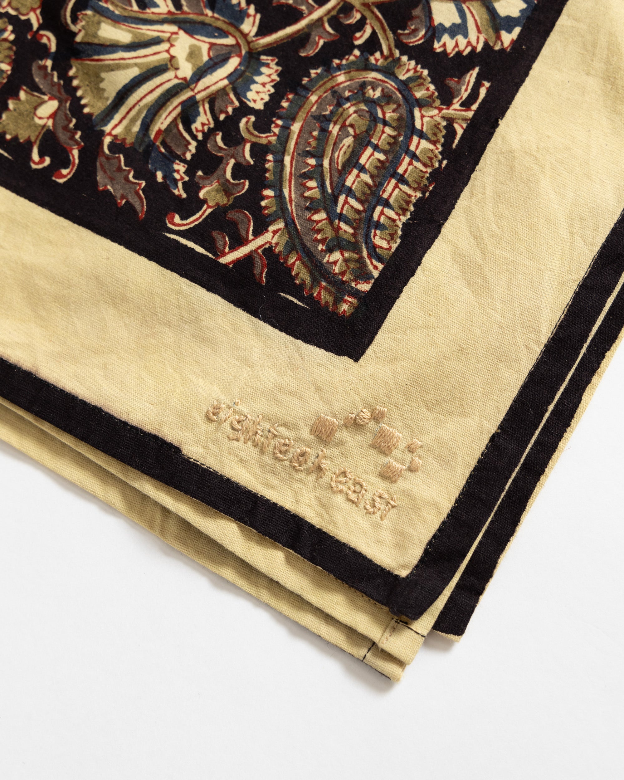 BAGRU HAND BLOCK-PRINTED BANDANA - ECRU / BROWN / INDIGO / MADDER COTTON BROADCLOTH