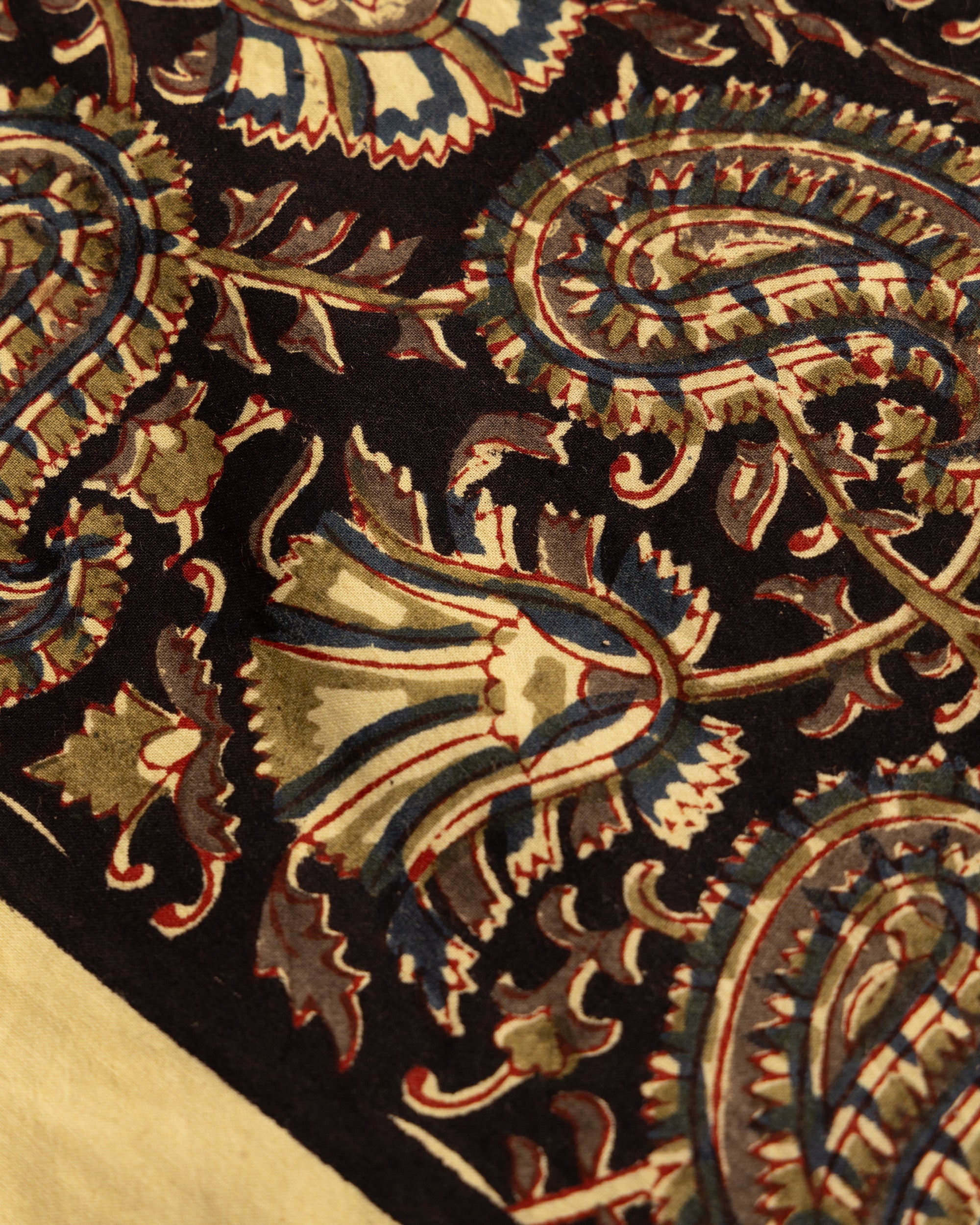 BAGRU HAND BLOCK-PRINTED BANDANA - ECRU / BROWN / INDIGO / MADDER COTTON BROADCLOTH