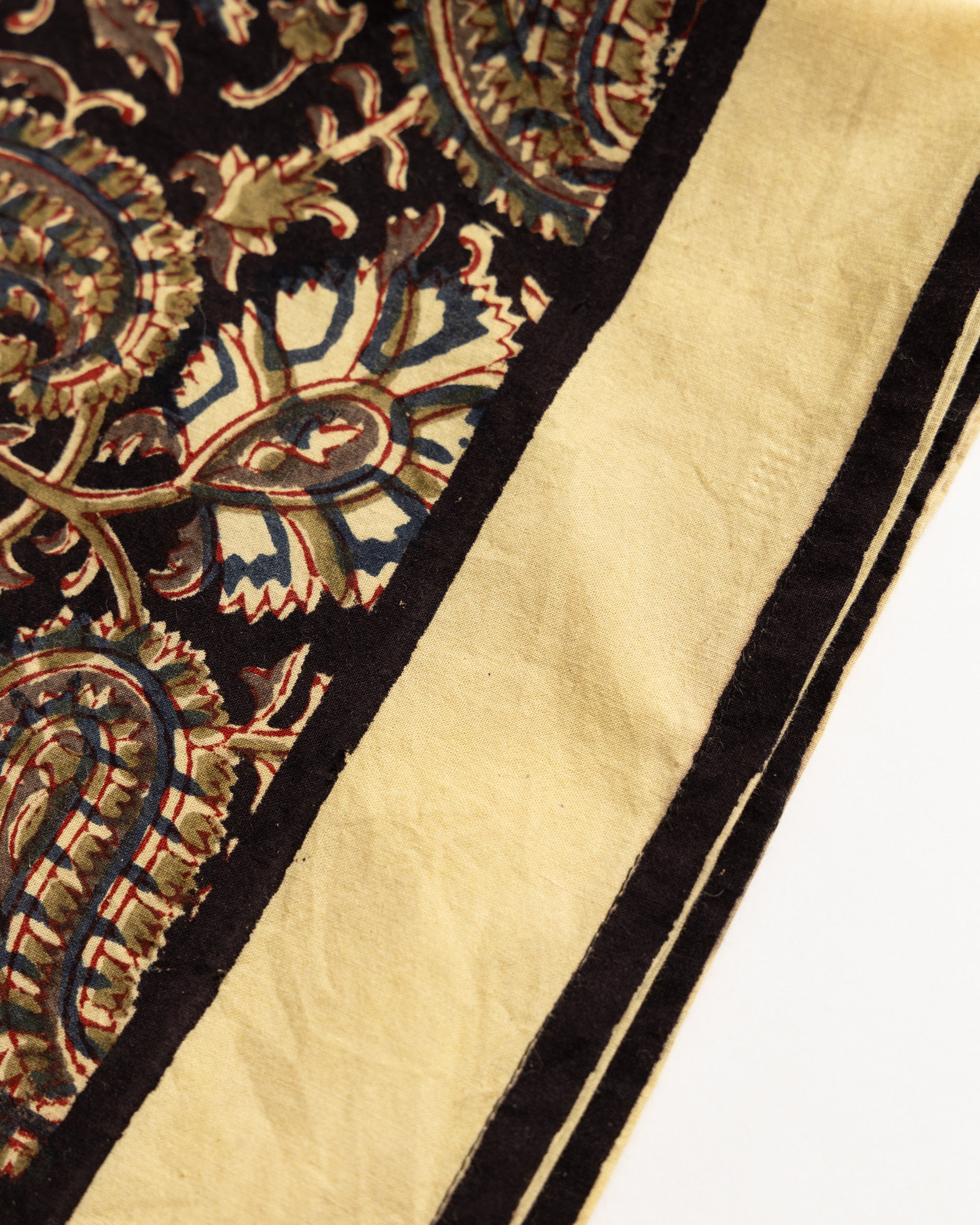 BAGRU HAND BLOCK-PRINTED BANDANA - ECRU / BROWN / INDIGO / MADDER COTTON BROADCLOTH