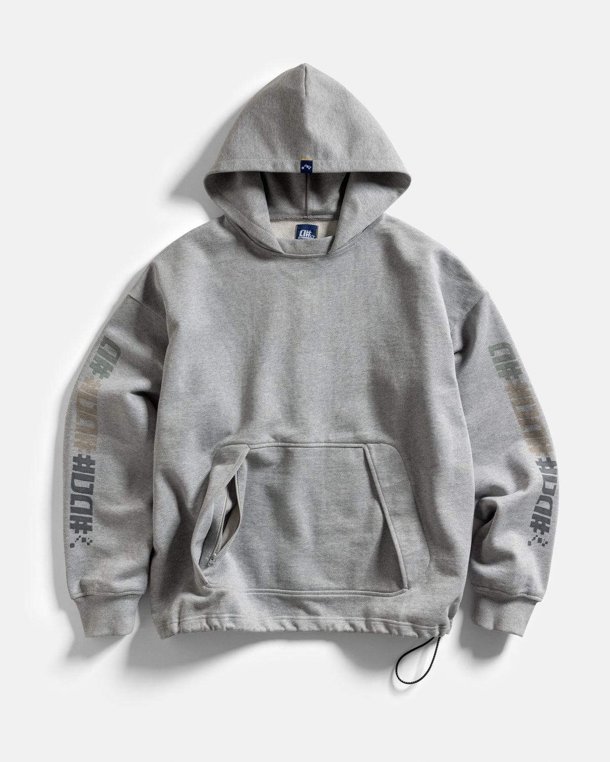 A# MOTO HOODED SWEATSHIRT - PRACTICE HEATHER HAND BLOCK PRINTED 19oz. ALL COTTON LOOPBACK TERRY FLEECE
