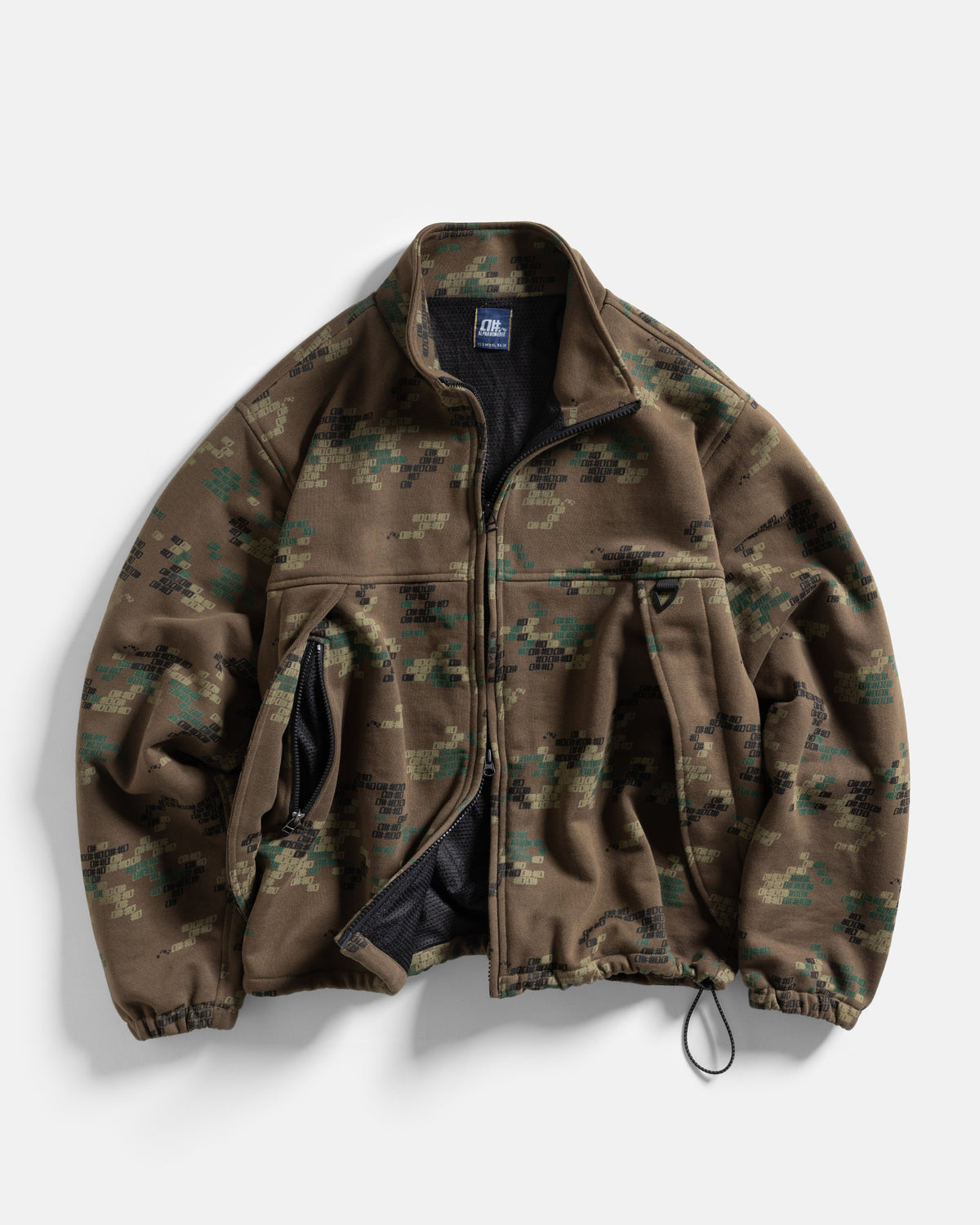 A# FULL-ZIP VENTURA JACKET - HAND SCREENED WOODLAND A# CAMO 19oz. ALL COTTON LOOPBACK TERRY FLEECE