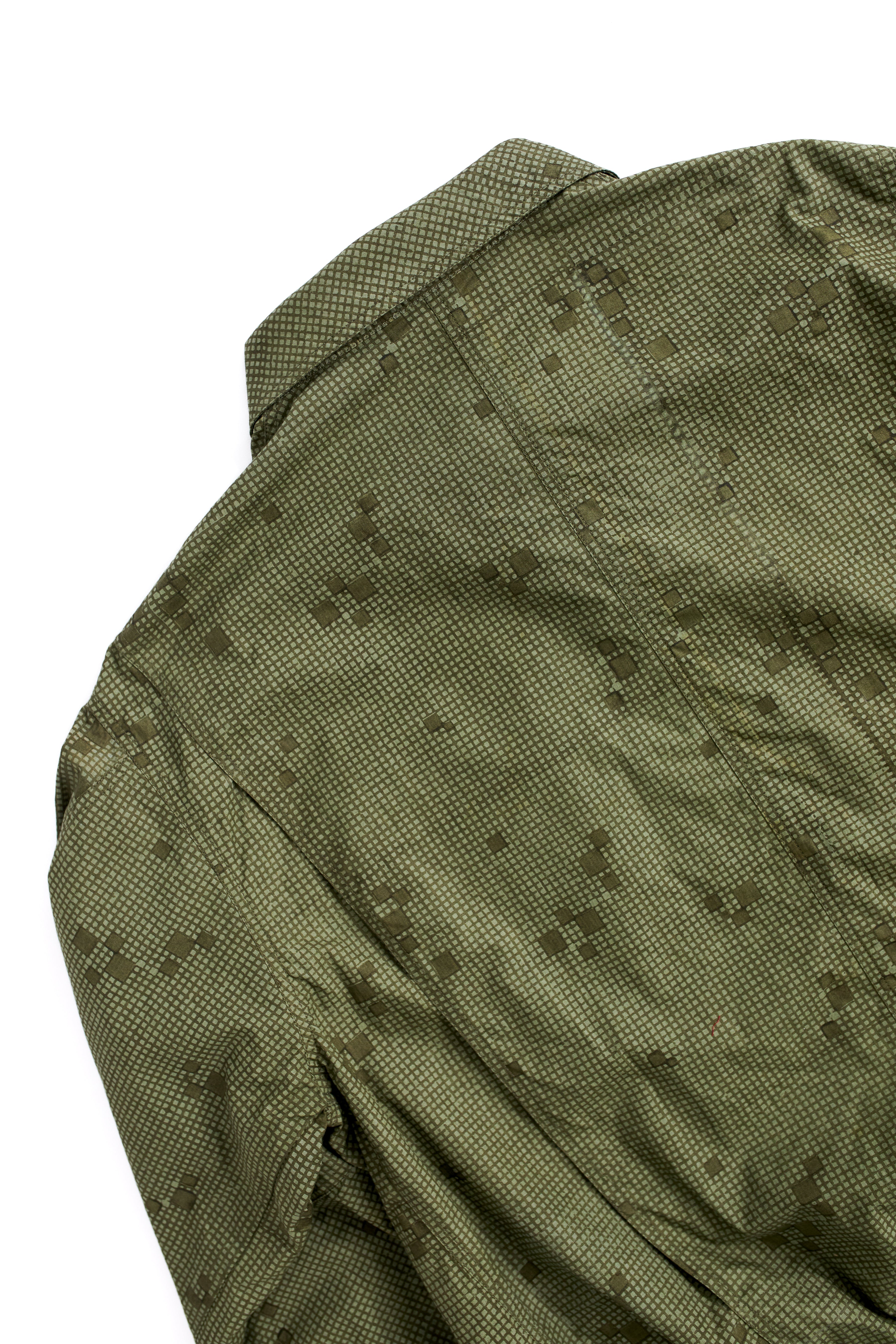 SIELLO UTILITY JACKET - TONAL O.D. GREEN BLOCK-PRINTED RIPSTOP