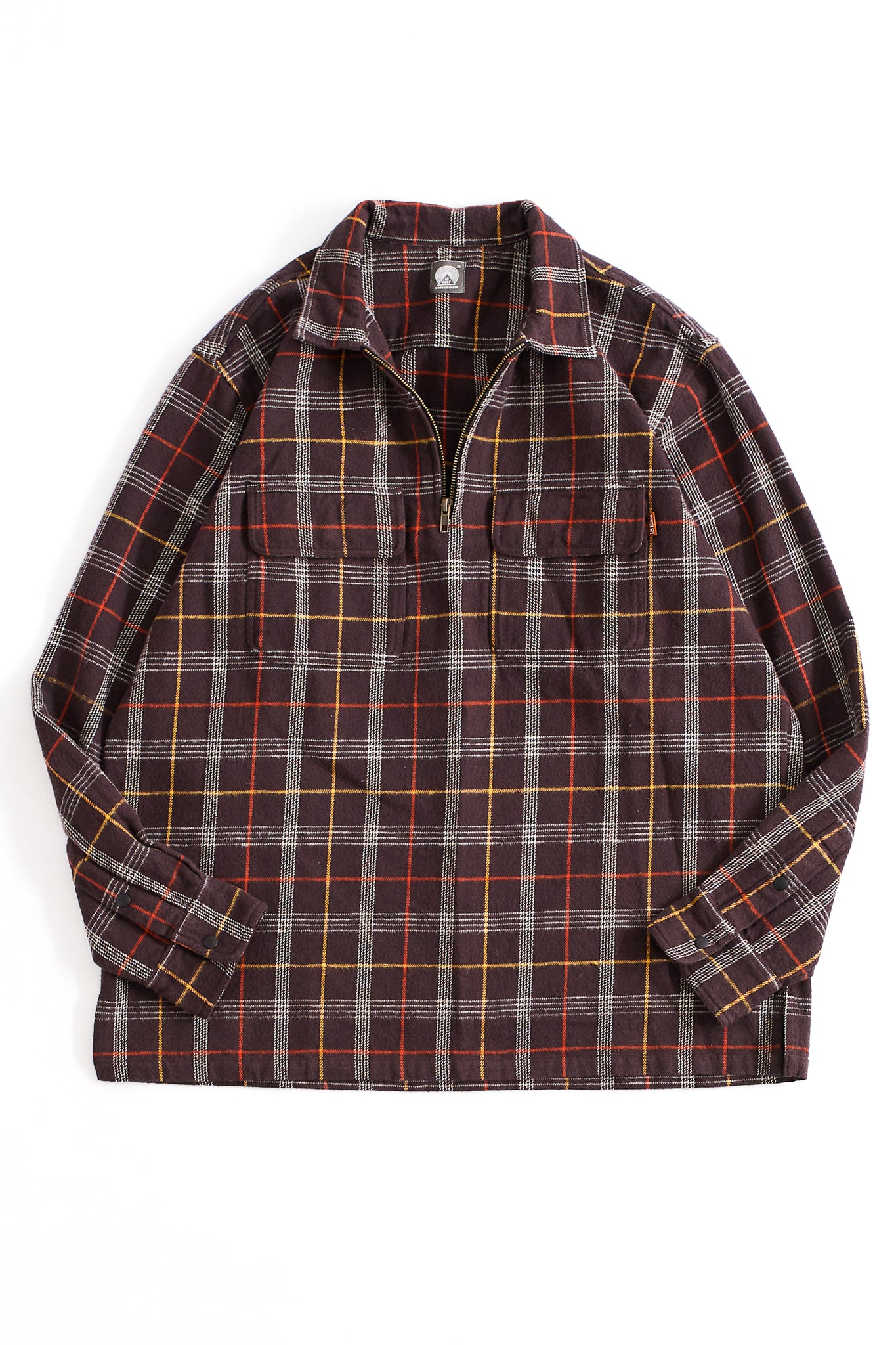LS HOLLOW 1/4 ZIP SHIRT - CHOCOLATE PLAID COTTON MELTON FLANNEL