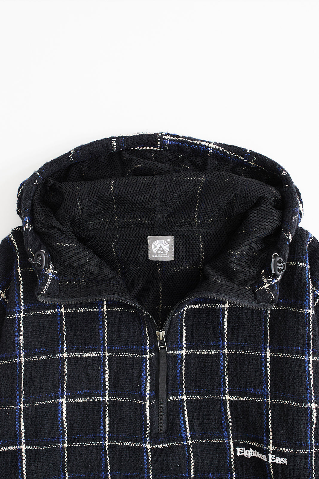 KENMARE HOODED PULLOVER - BLACK / ROYAL / ECRU HANDLOOM COTTON TWEED