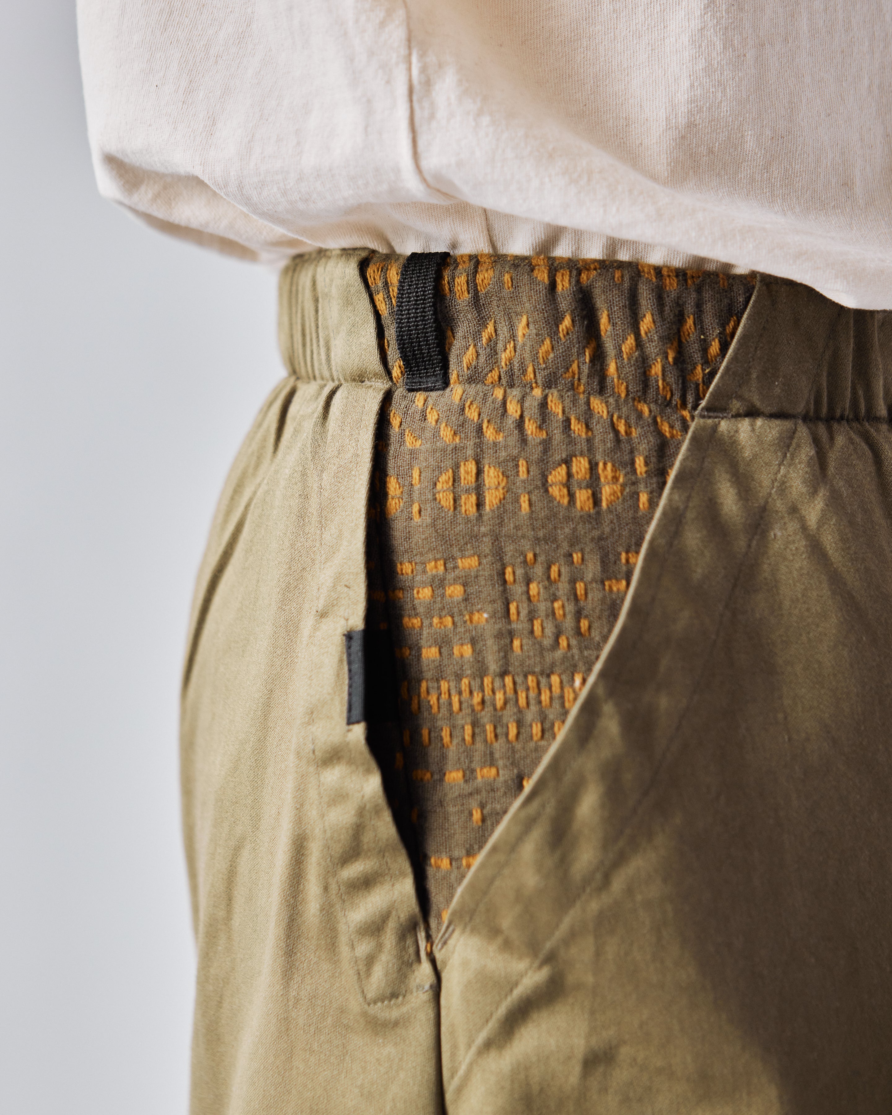 EAST_STUDIES MS - 103 FIELD PANT - WILLOW GREEN HAND QUILTED COTTON / SATEEN