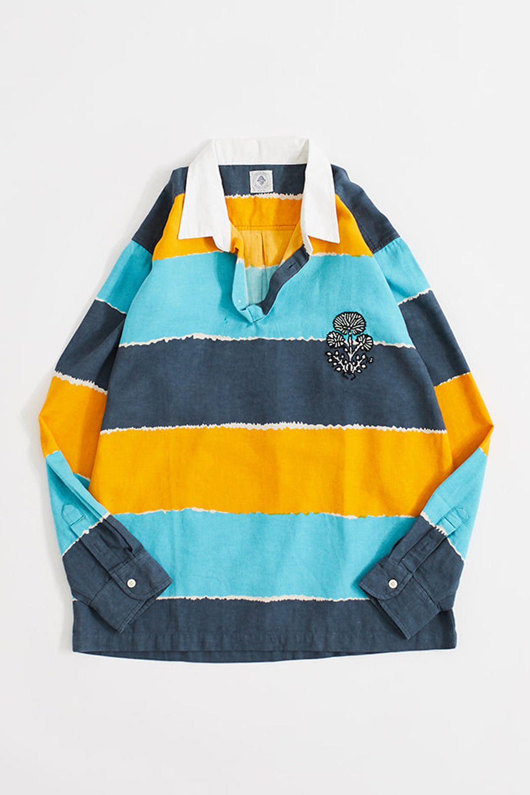 LEE BLOCK PRINTED RUGBY - OLD GOLD/AQUA/CHARCOAL OXFORD